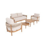 SWEEEK Salon de jardin bois d'acacia et cordes beige 4 places. tables rondes - Samos