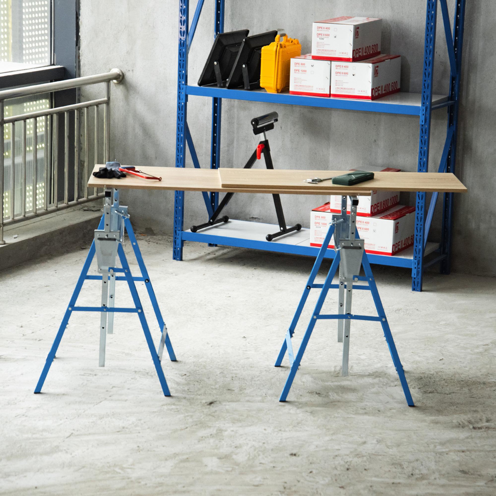Voir la diapositive 2 : HOMCOM Lot de 2 tréteaux pliables télescopiques hauteur réglable 80-130 cm bleu