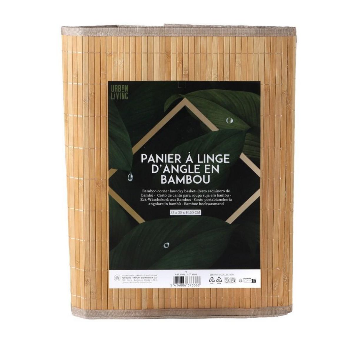 FORNORD Panier à linge d'angle en bambou avec couvercle