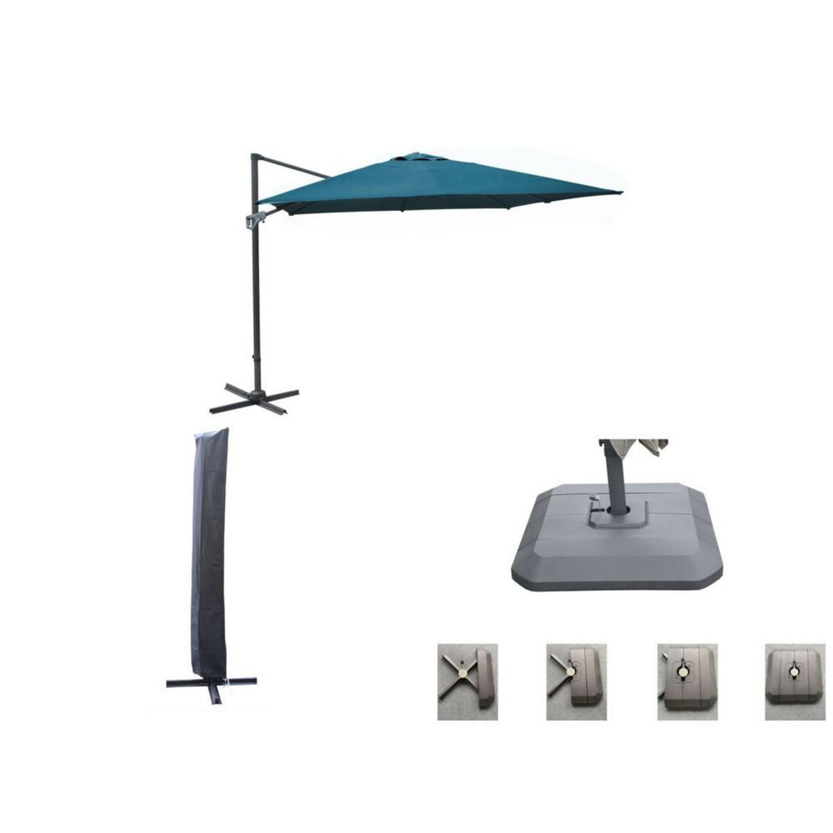 Proloisirs Set d'ombrage complet (1 parasol déporté NH 3x3 + 1 housse + 1 lestage) - bleu