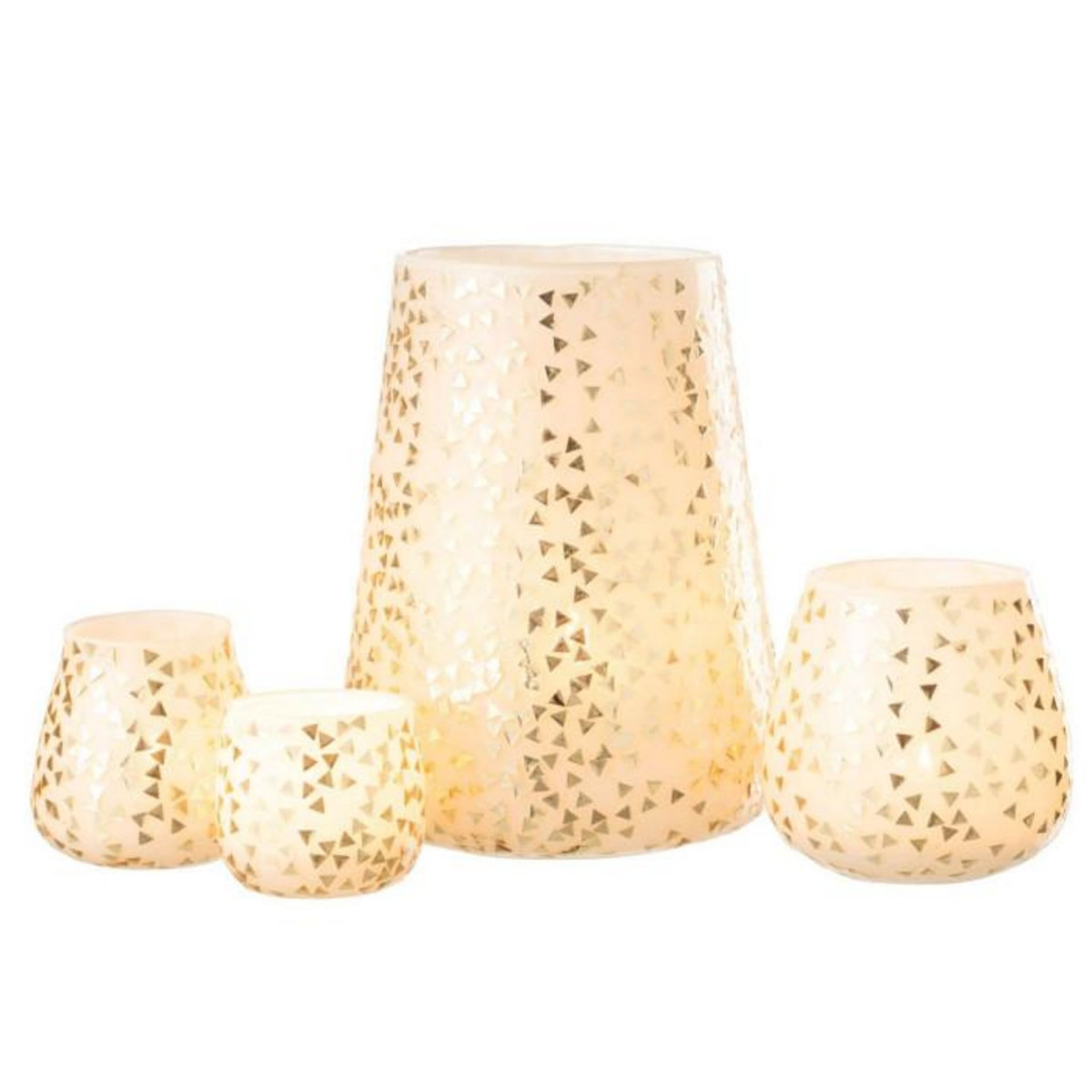 Paris Prix Photophore en Verre  Triangle  23cm Blanc & Or