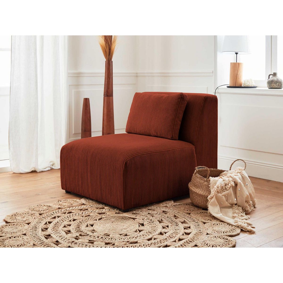 LISA DESIGN Victoire - canapé modulable panoramique d'angle droit - 7 places - en velours côtelé