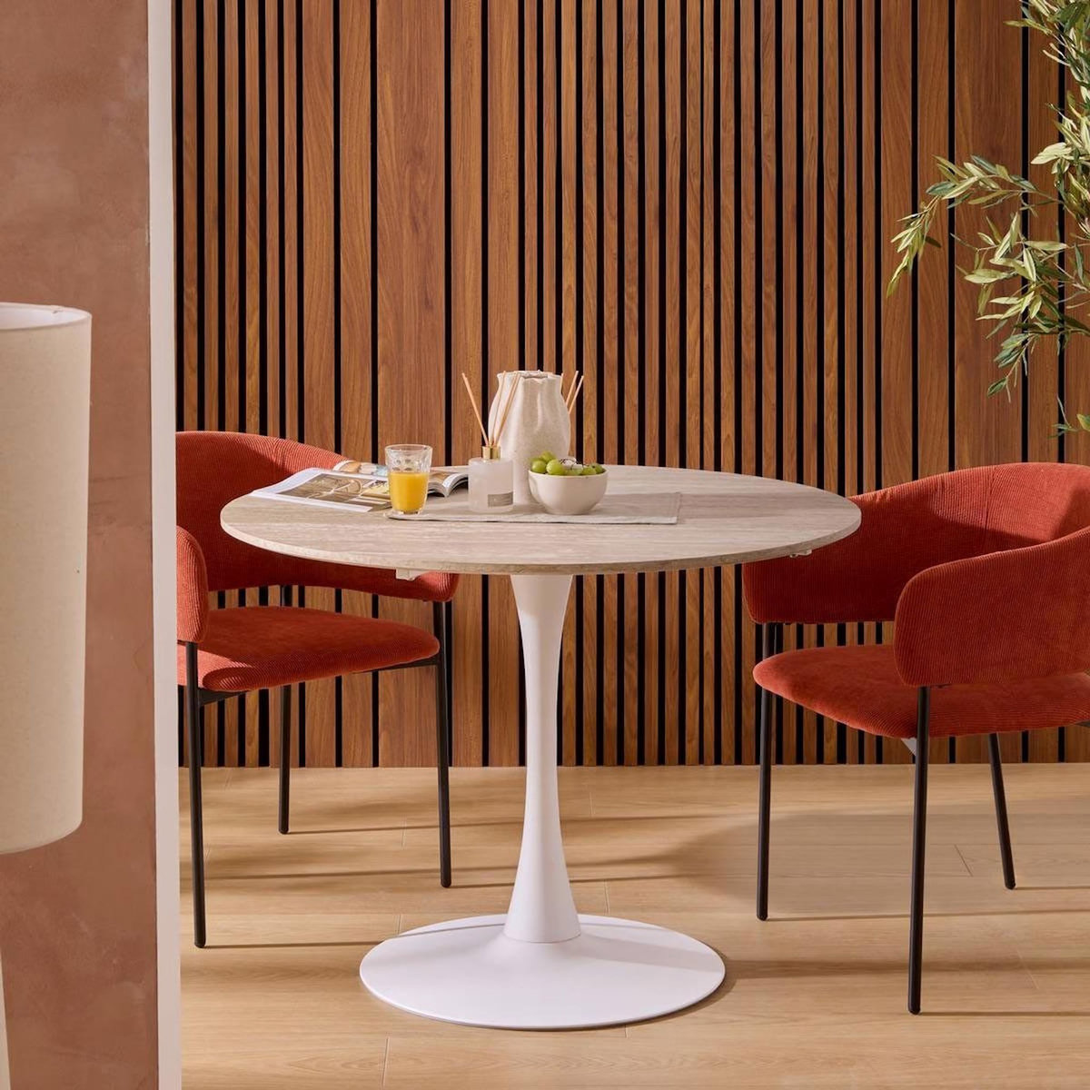 ATMOSPHERA Table à Manger Effet Travertin  Elias  102cm Naturel