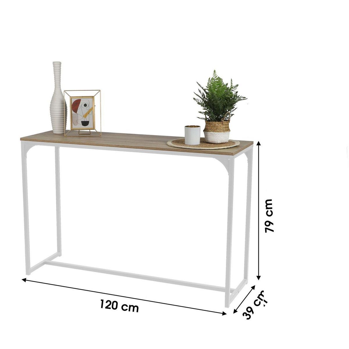 TOILINUX Console Casa Blanca en panneaux de particules et Métal - L.120 cm x H.79 cm - Beige et Blanc