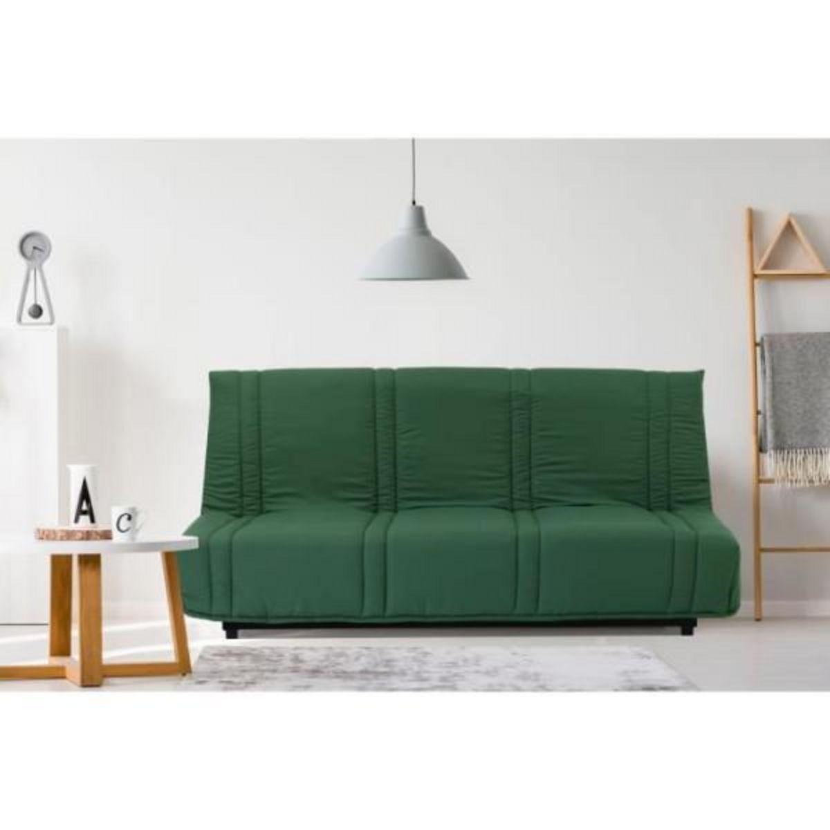 MARKET24 Clic clac 3 places LENA 20 - Tissu coton vert foret - Couchage 125x190 cm - L193 x P92 x H93 cm