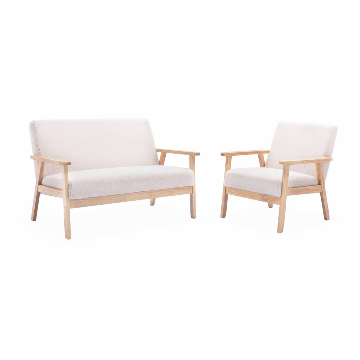 SWEEEK Fauteuil scandinave en bois et tissu bouclette. Isak. L 64 x P 69.5 x H 73cm