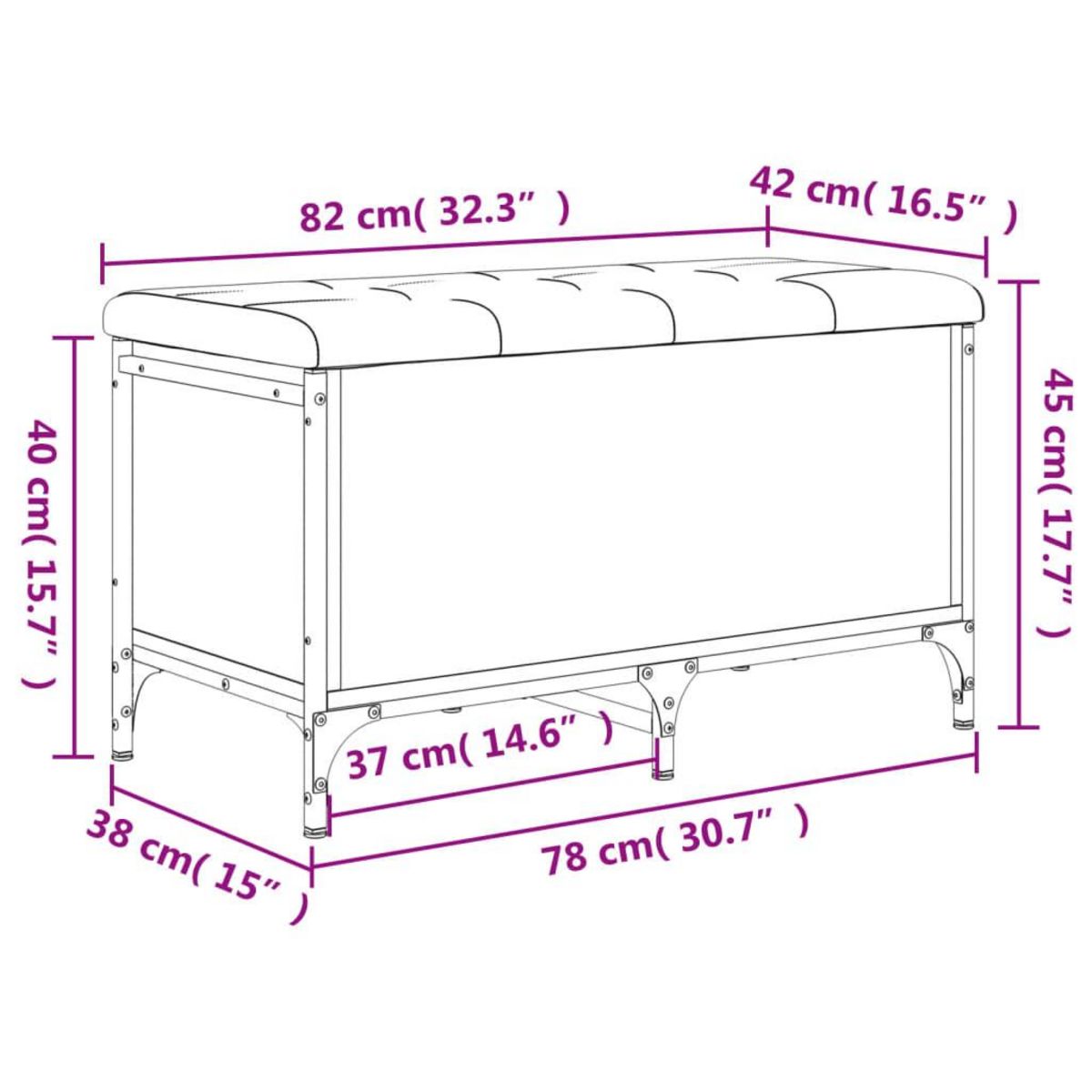 VIDAXL Banc de rangement noir 82x42x45 cm bois d'ingenierie
