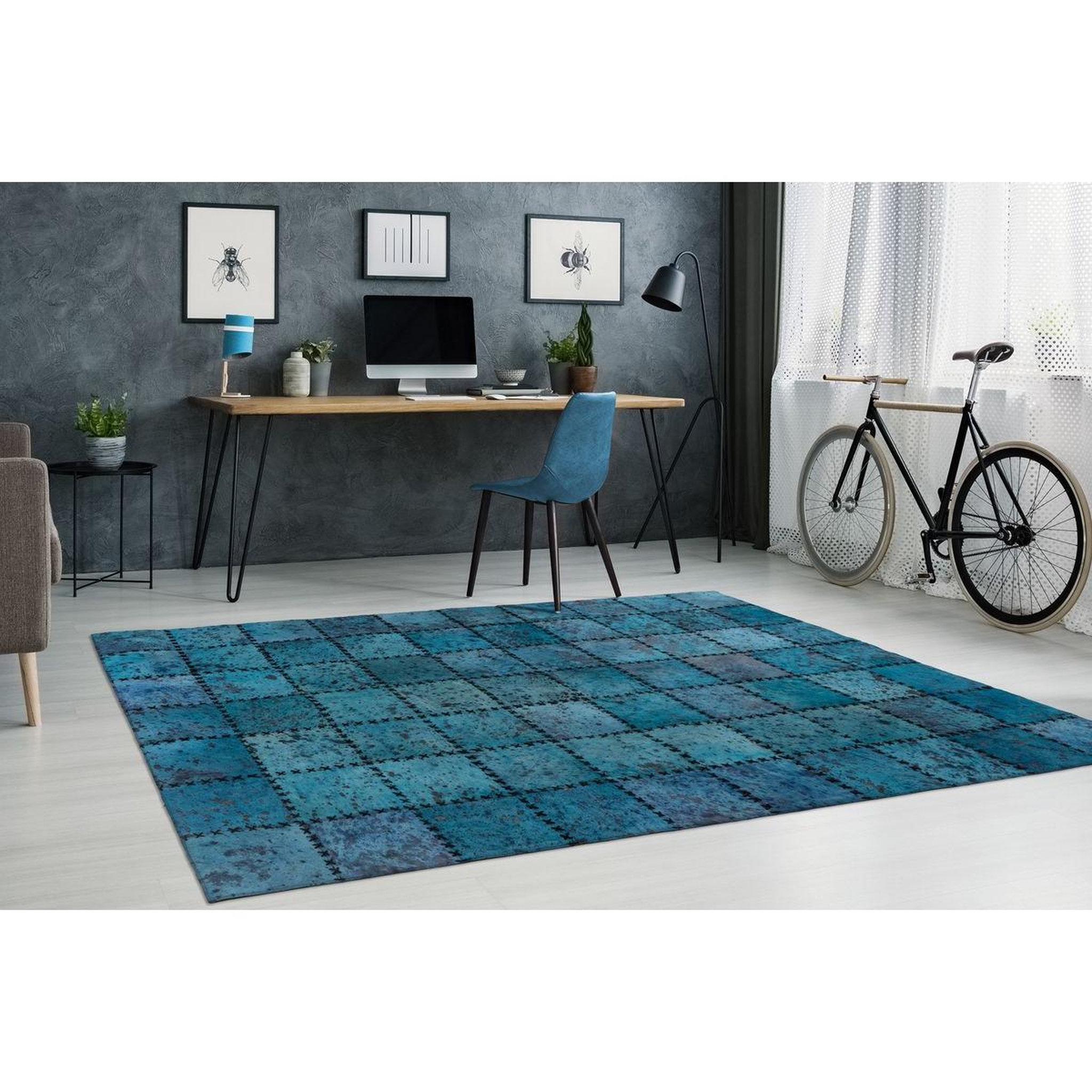 Voir la diapositive 2 : Paris Prix Tapis Patchwork en Cuir Fait Main  Voila  Turquoise