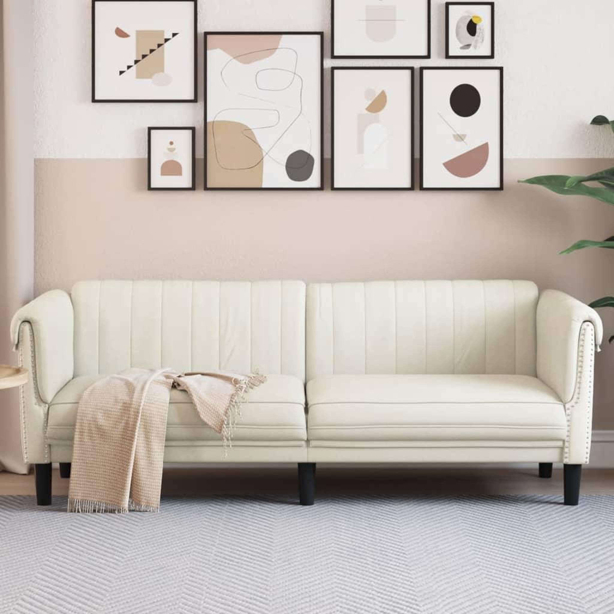 VIDAXL Canape a 3 places creme velours