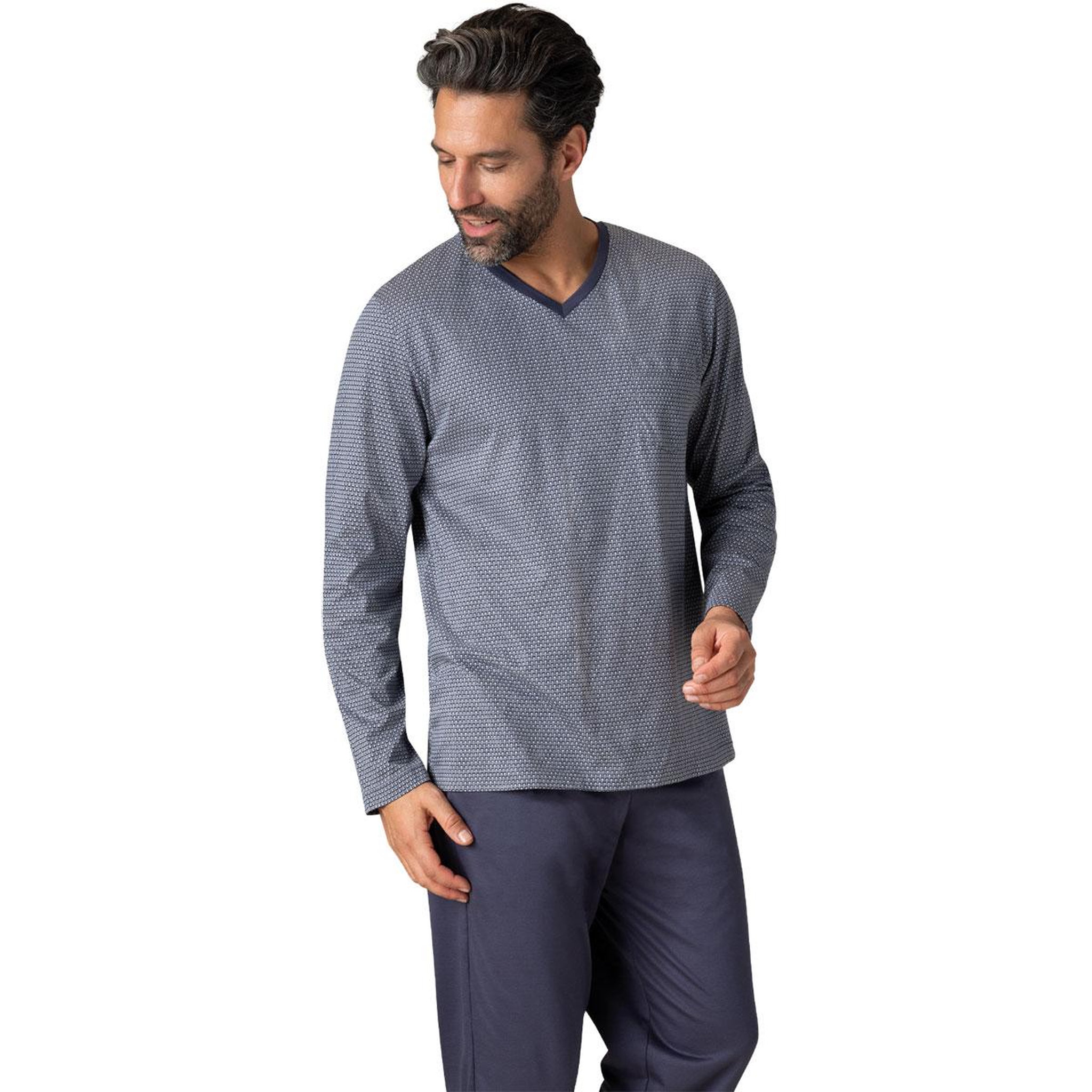 Voir la diapositive 1 : Eminence Pyjama long col V homme Mercerisé