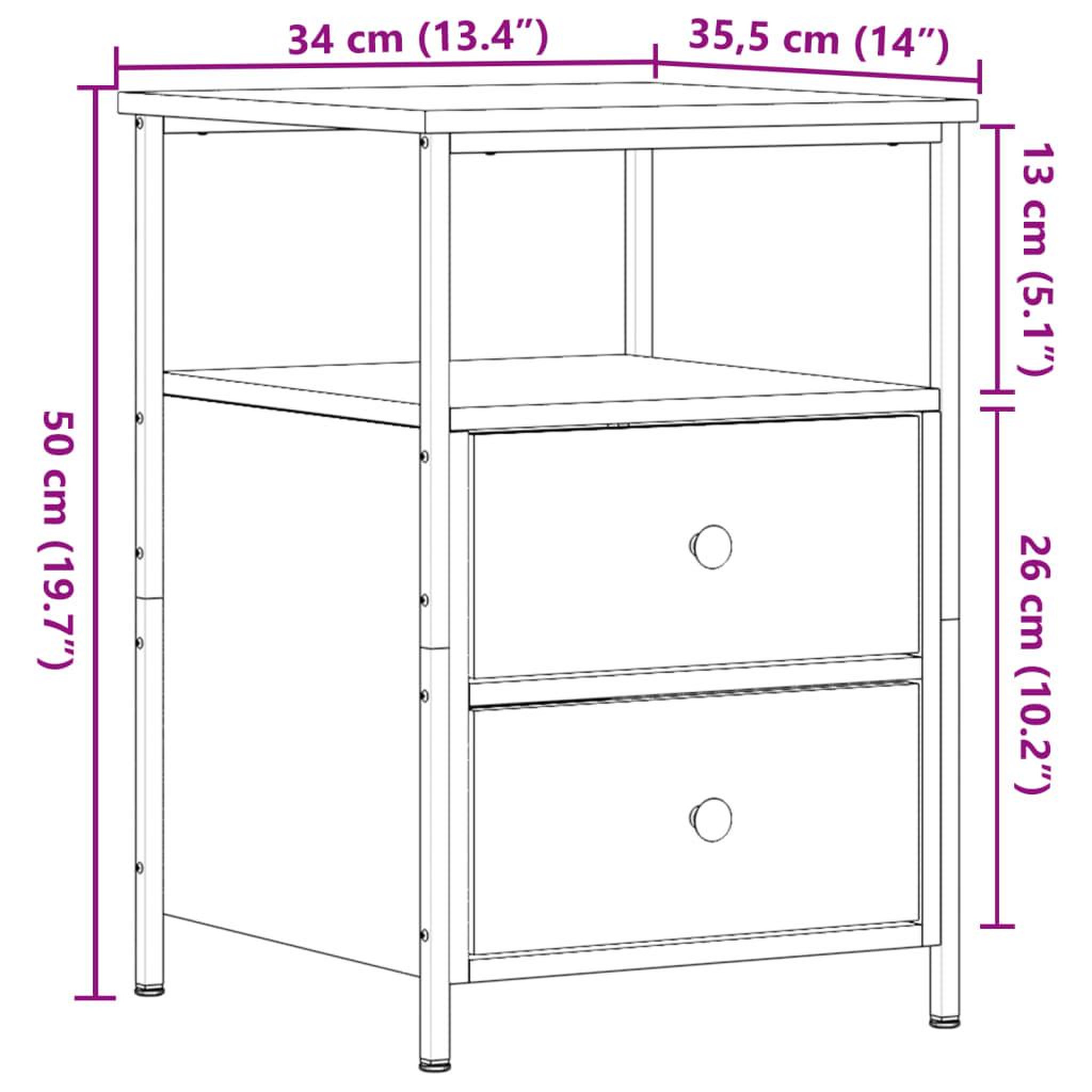 Voir la diapositive 6 : VIDAXL Table de chevet chene artisanal 34x35,5x50 cm bois d'ingenierie