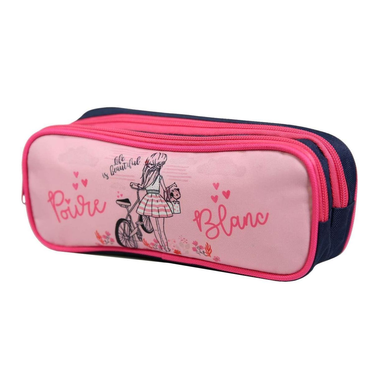 Bagtrotter BAGTROTTER Trousse scolaire 2 compartiments Poivre Blanc Rose Vélo