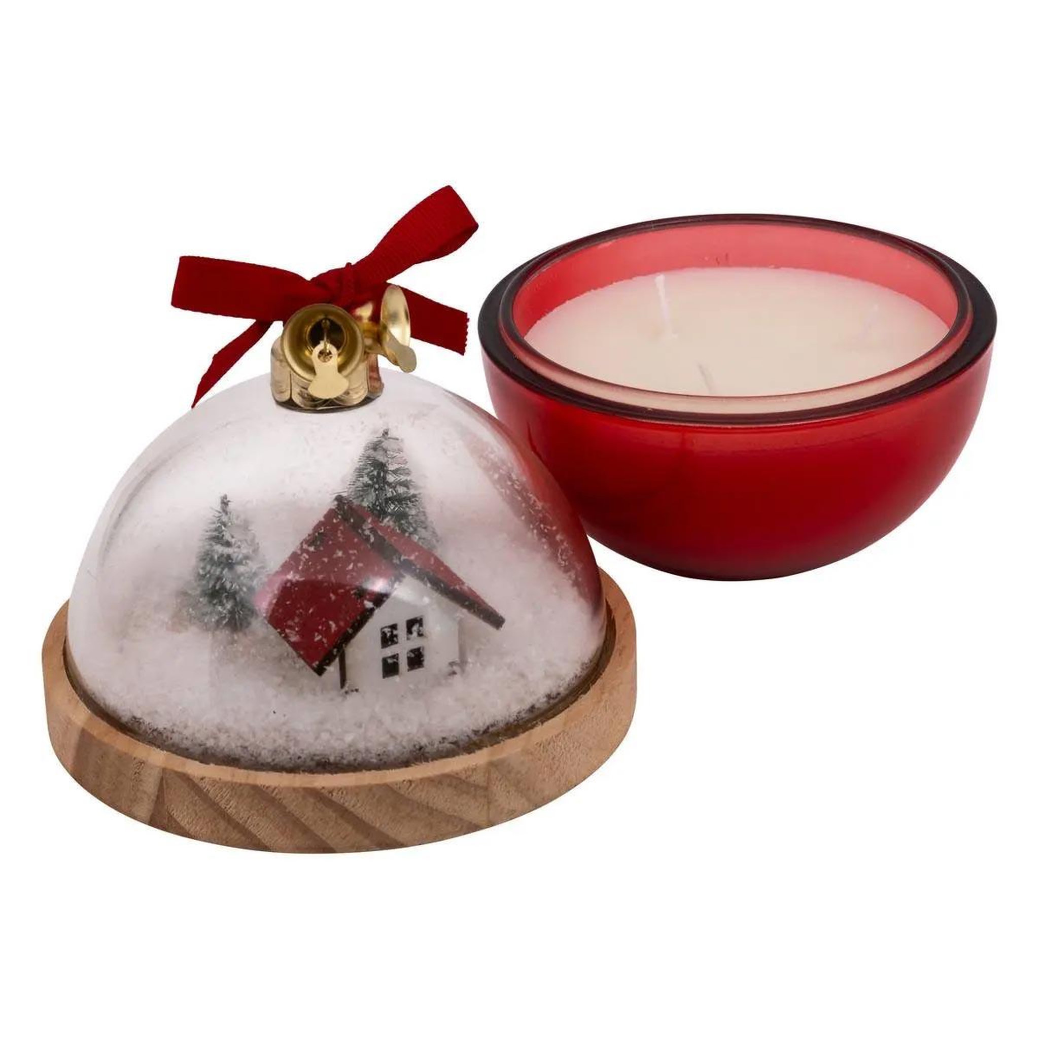 Voir la diapositive 2 : ATMOSPHERA Bougie parfumée de noël  boule à neige  130g rouge