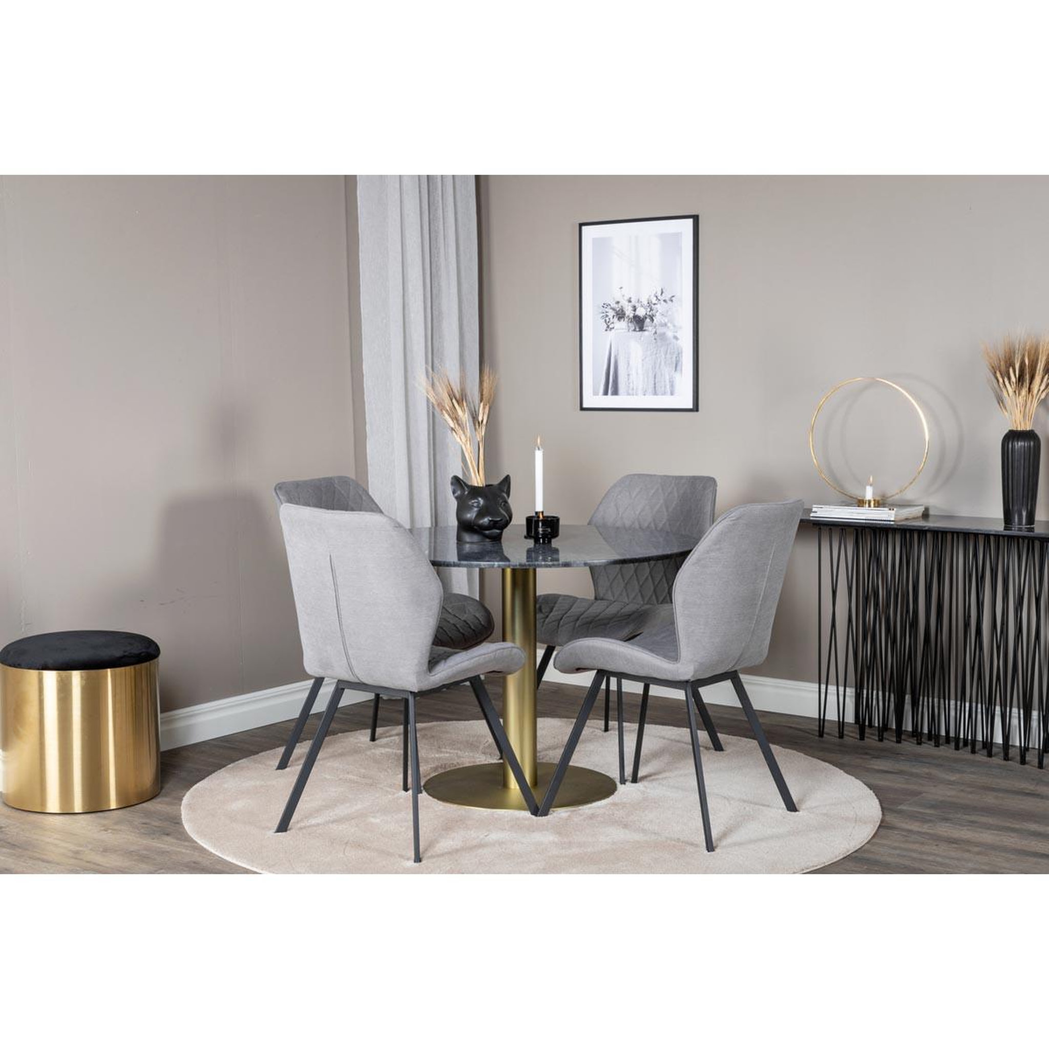 Voir la diapositive 5 : Paris Prix Table à manger en marbre  estelle  106cm gris foncé & or