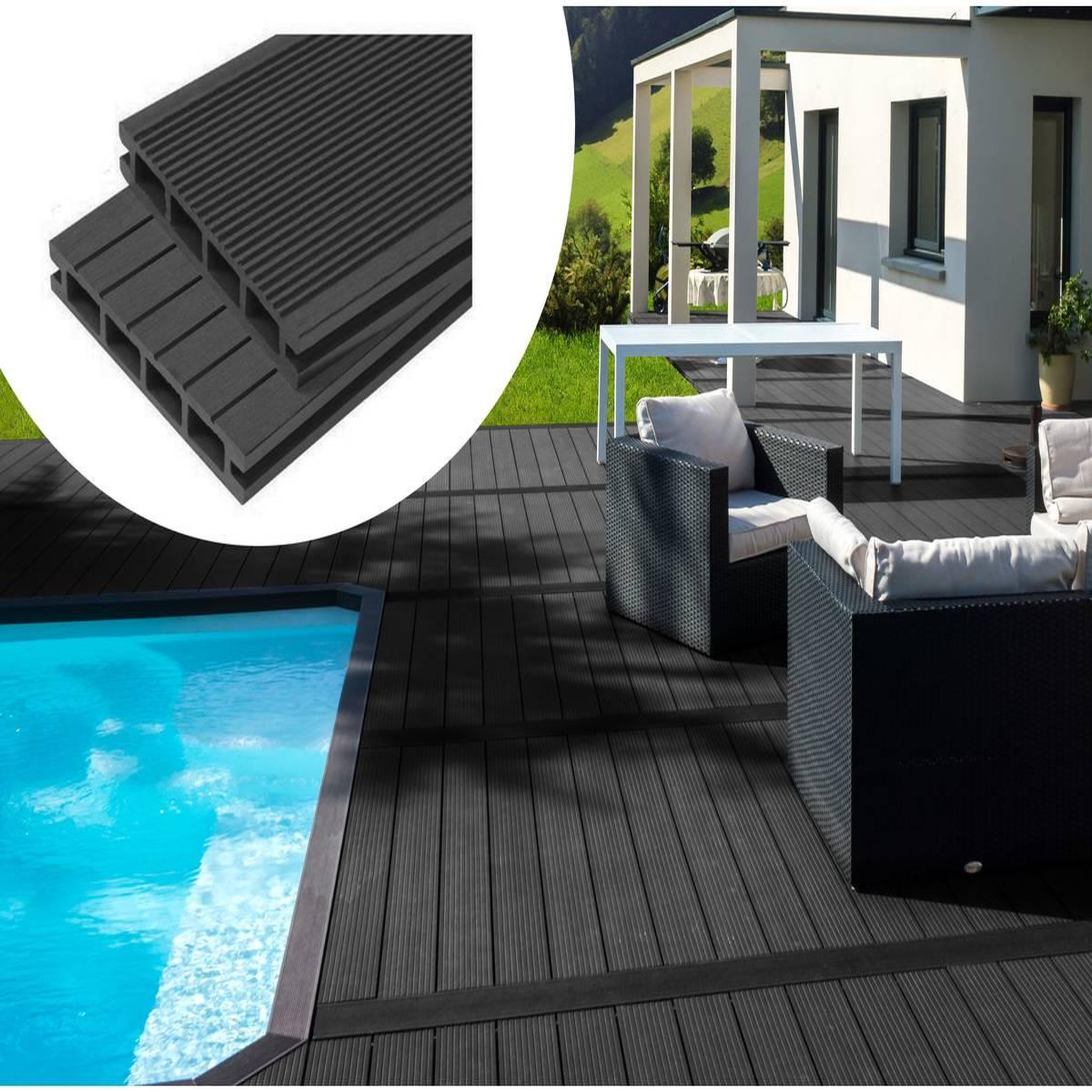 Habitat et Jardin Pack 5 m² - Lames de terrasse composite alvéolaires - Gris foncé