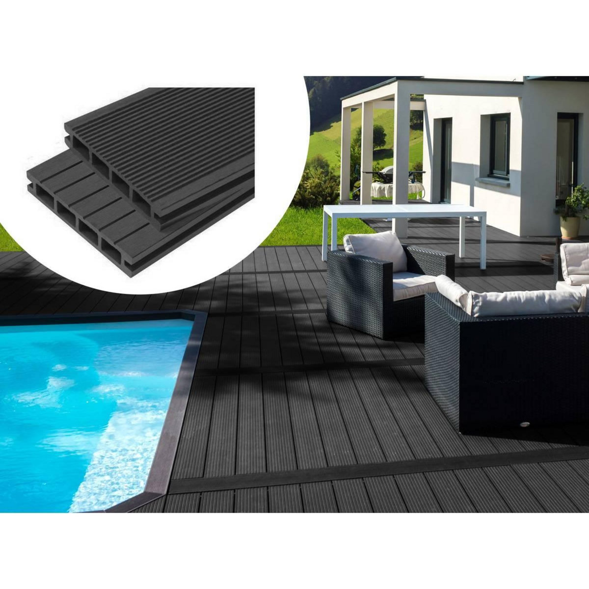 Habitat et Jardin Pack 5 m² - Lames de terrasse composite alvéolaires - Gris foncé