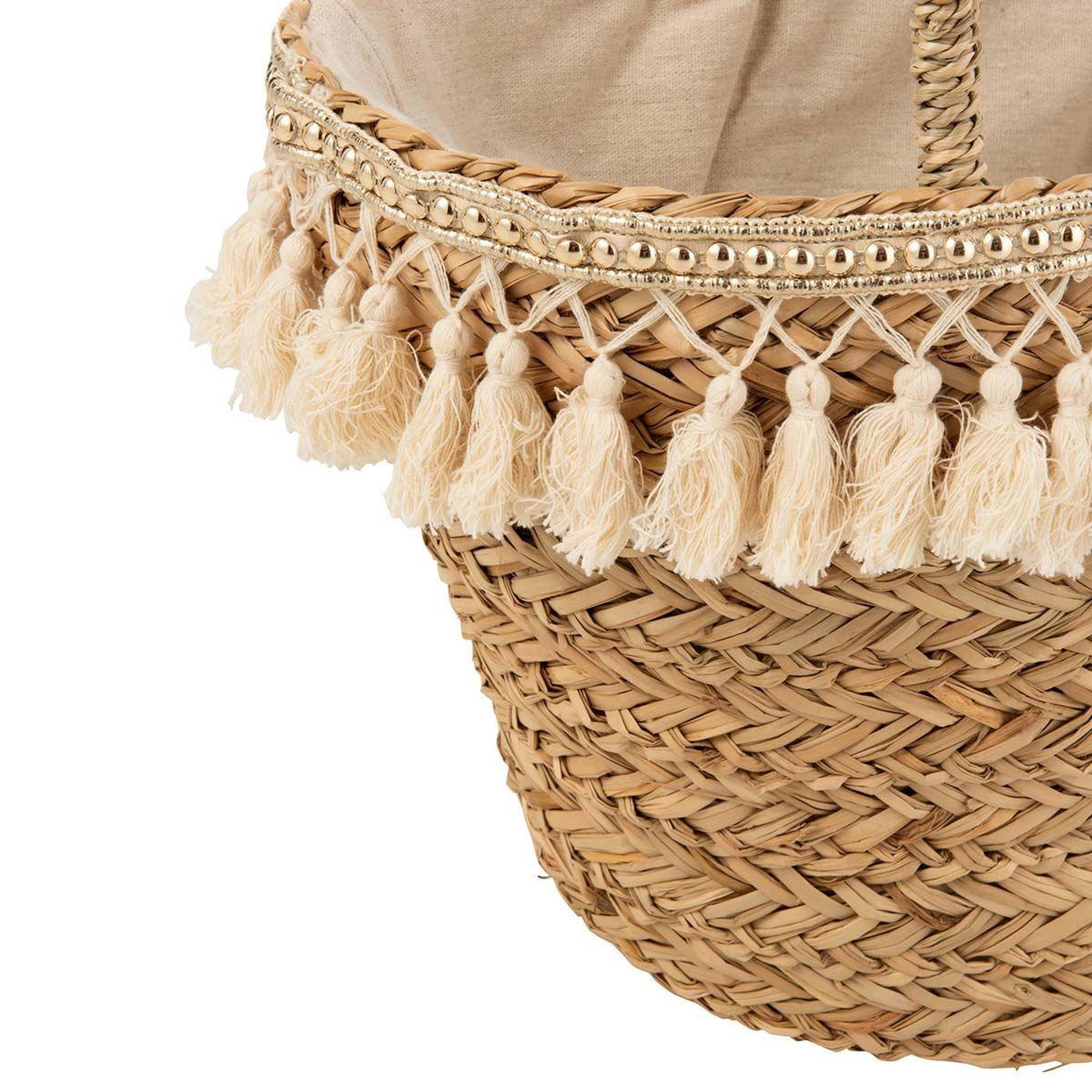 Voir la diapositive 2 : J-LINE Sac de plage en rotin  flo  58cm naturel & blanc