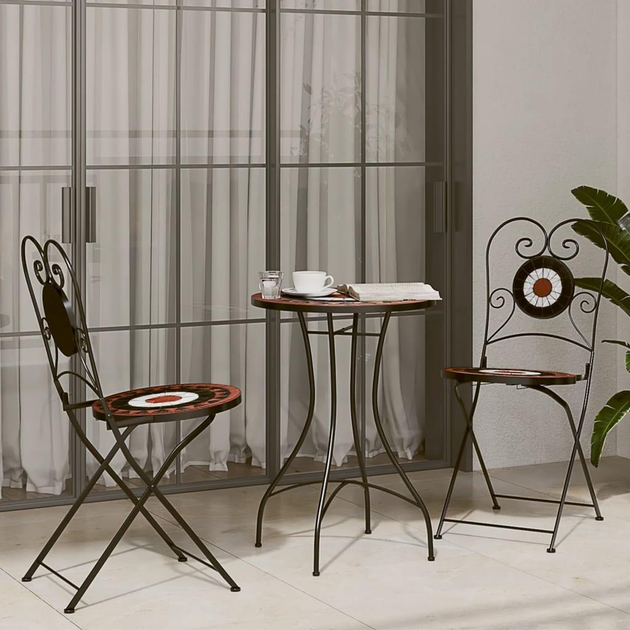 Voir la diapositive 3 : VIDAXL Table de bistro mosaïque terre cuite blanc Ø50x70 cm ceramique