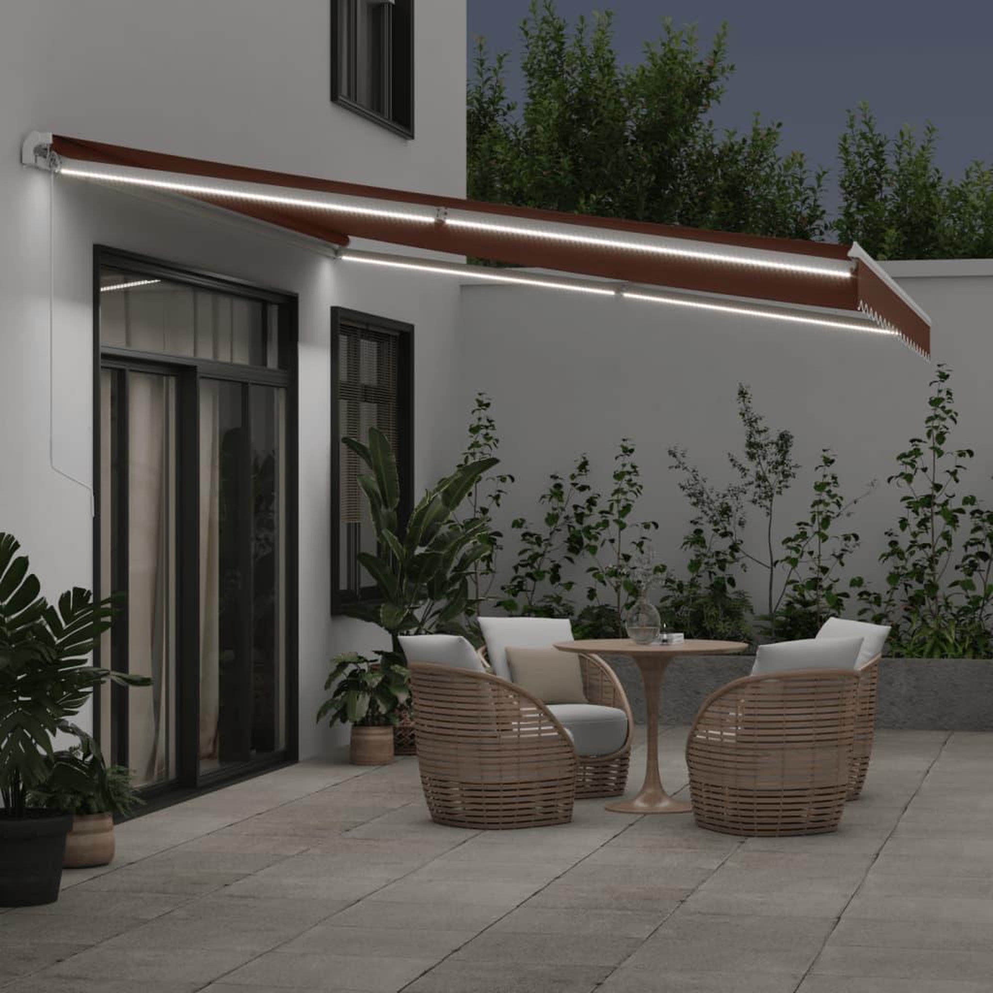 Voir la diapositive 3 : VIDAXL Auvent manuel retractable avec LED marron 450x350 cm
