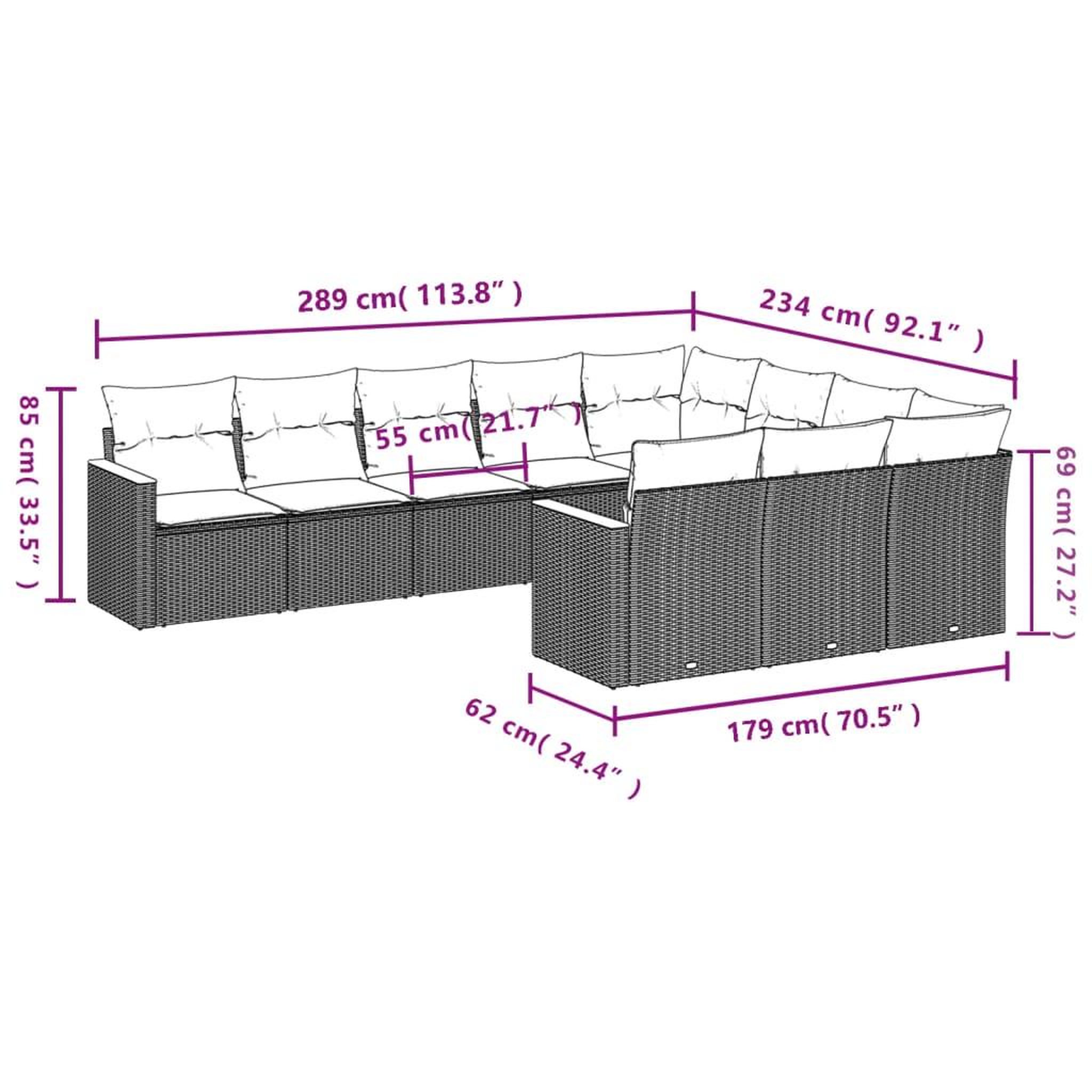 Voir la diapositive 6 : VIDAXL Salon de jardin 10 pcs avec coussins noir resine tressee