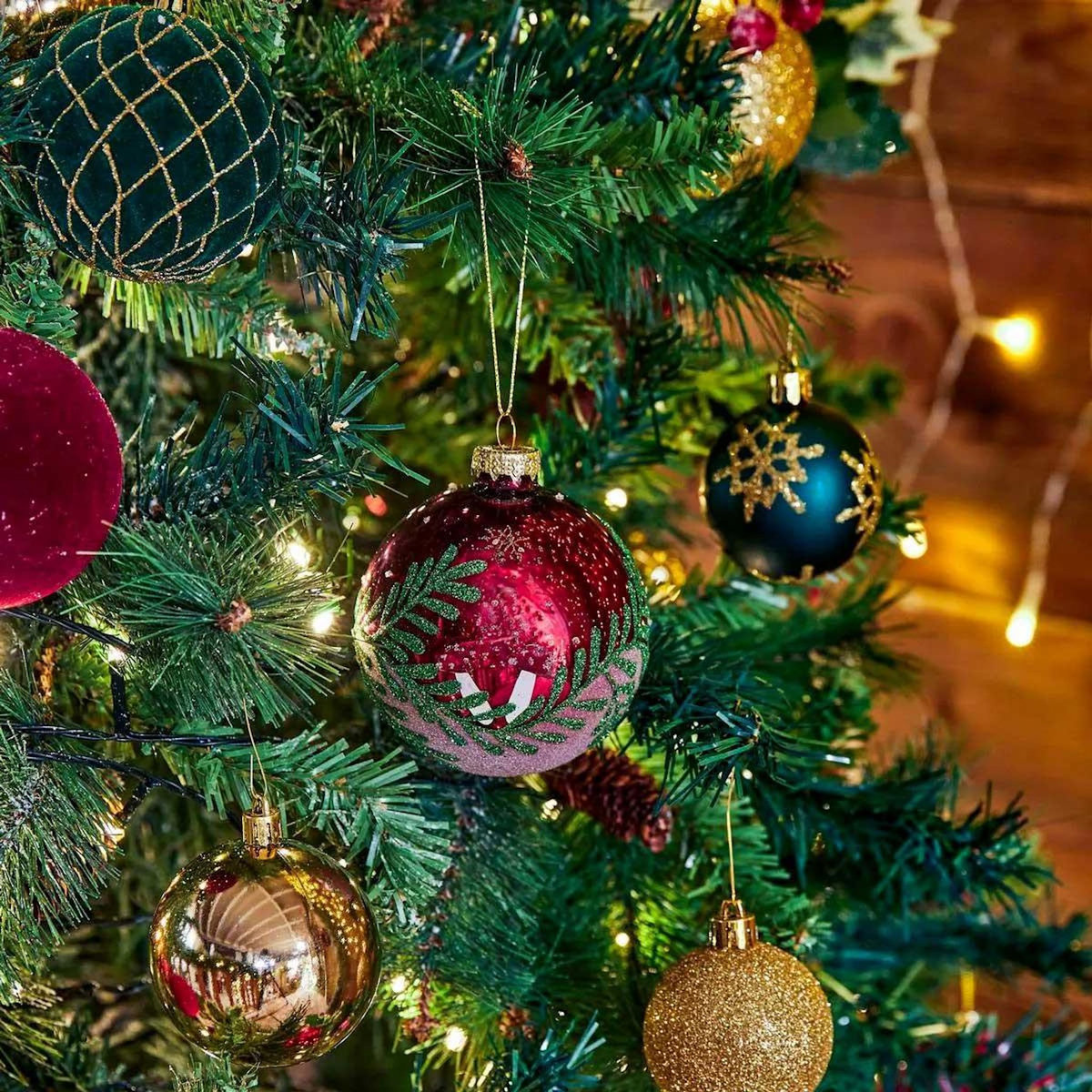 ATMOSPHERA Boule de Noël en Verre  Branches  9cm Rouge