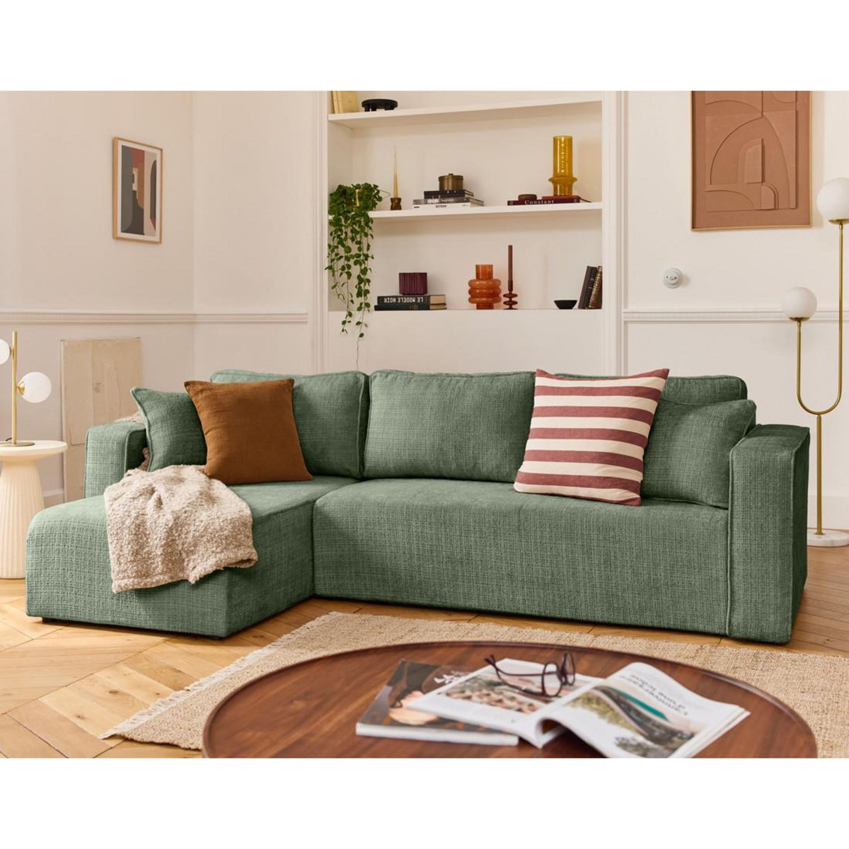 BEST MOBILIER Topaze - canapé d'angle déhoussable réversible 4 places en velours texturé