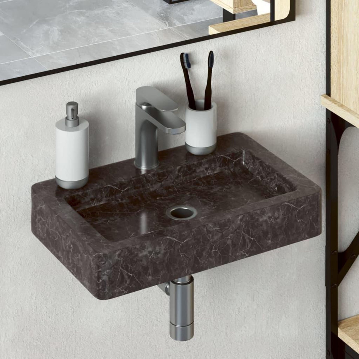 VIDAXL Lavabo mural noir 38x24x6,5 cm marbre