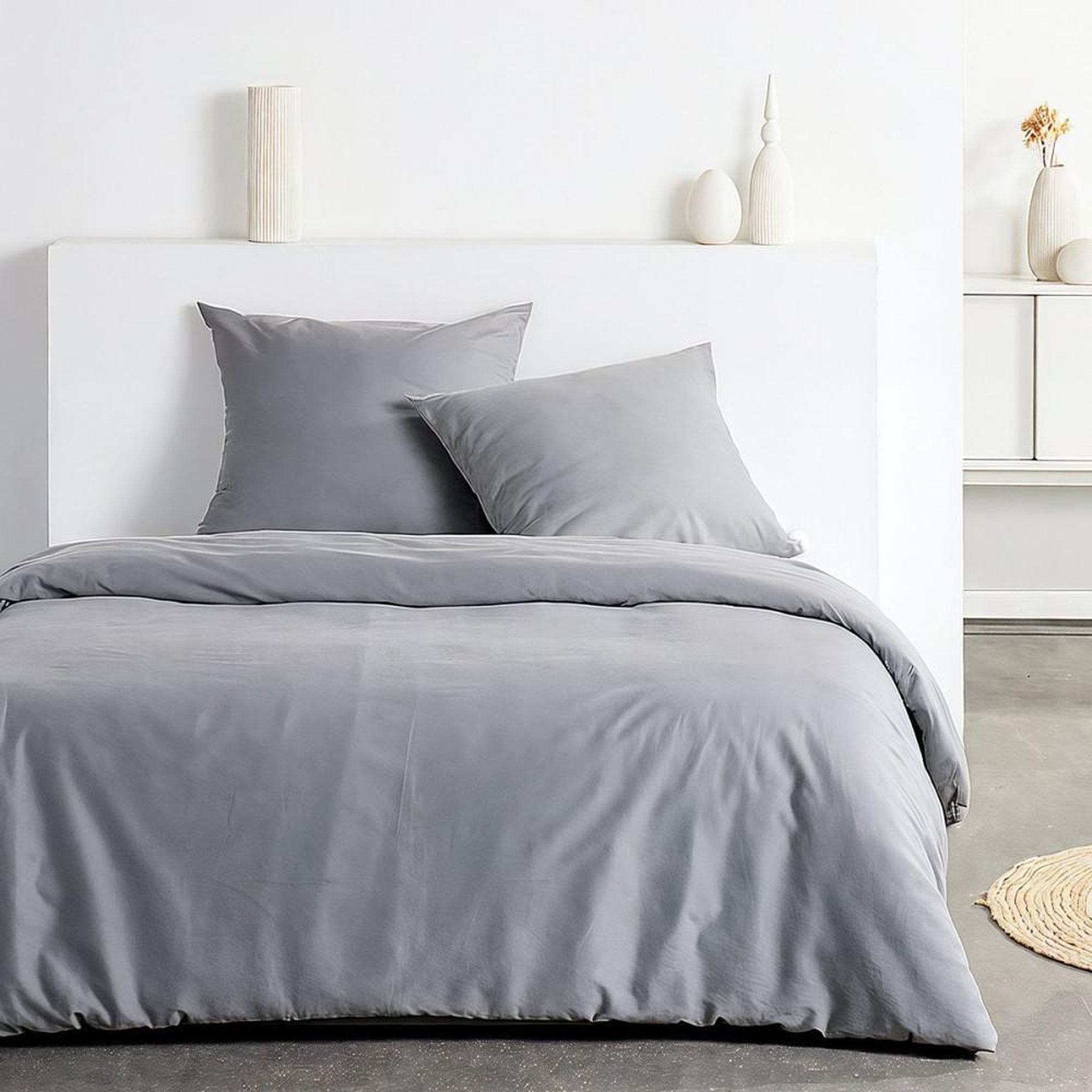 Today Parure de lit - TODAY - Essential - 2 personnes - 220 x 240 cm - Effet crépon gris