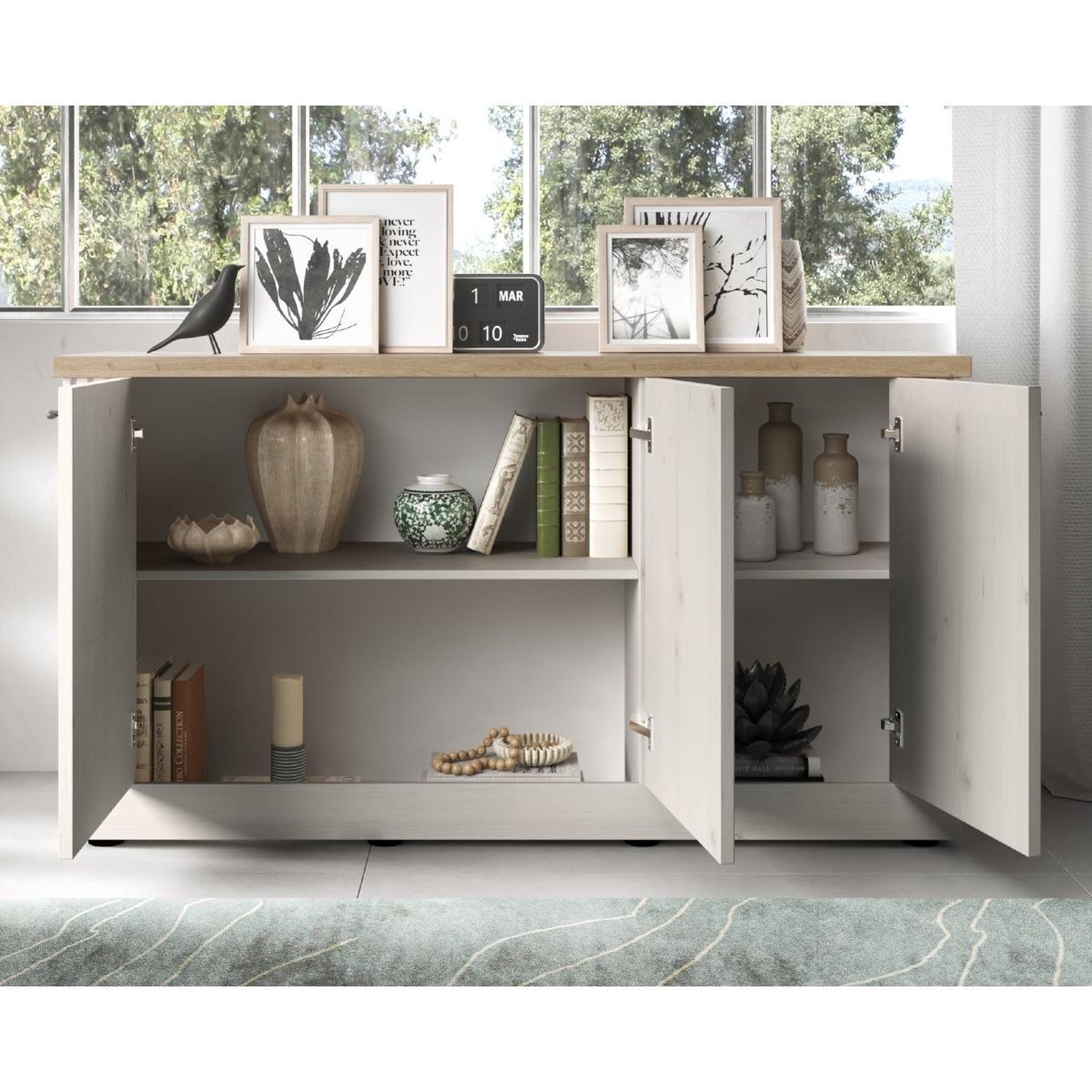 Voir la diapositive 3 : JLC KREATION Buffet moderne 3 portes coloris chêne naturel yanis