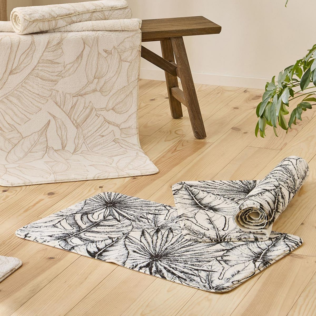 GUY LEVASSEUR Tapis de bain antidérapant imprimé feuillage 50x80cm