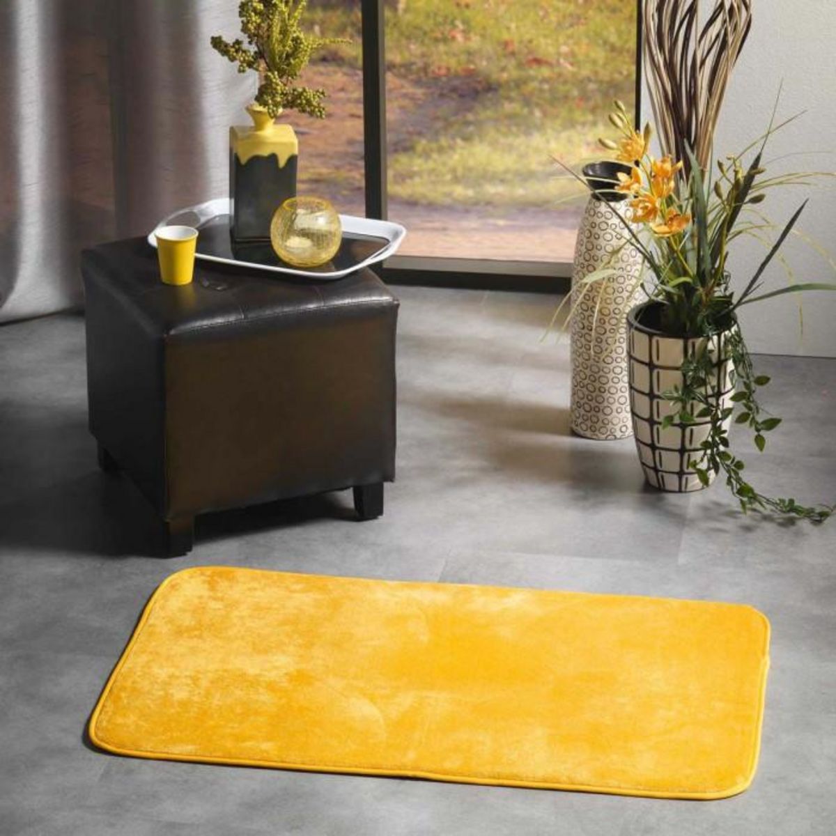Paris Prix Tapis Uni en Flanelle  Flanou  50x80cm Jaune