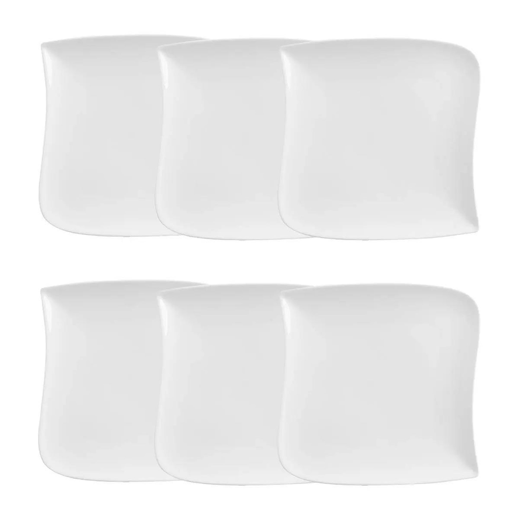 SECRET DE GOURMET Lot de 6 assiettes à dessert carrées  vague  22cm blanc