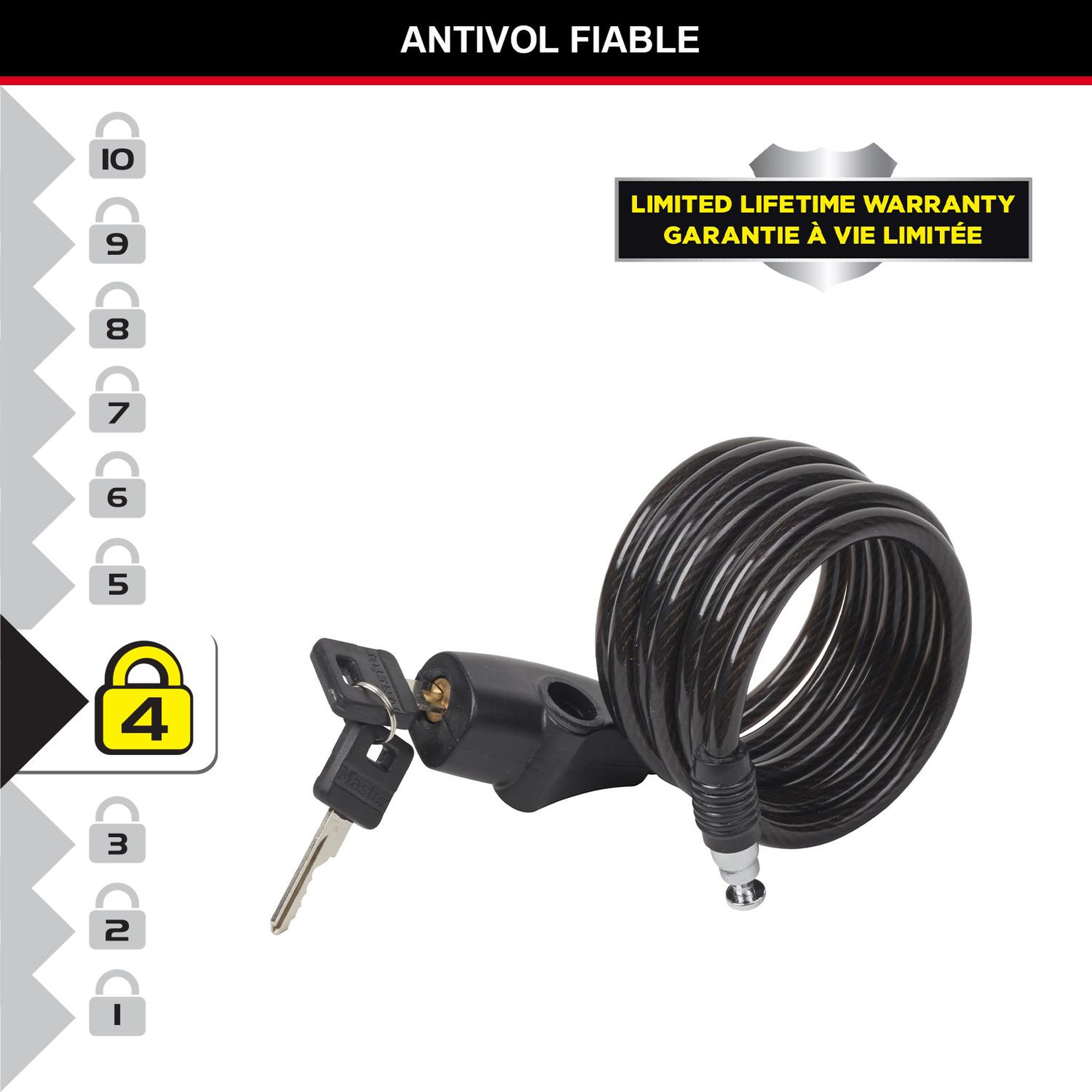 Voir la diapositive 3 : Master lock Cable antivol vélo [1,8 m câble] [clé] [extérieur] 8126eurdpro