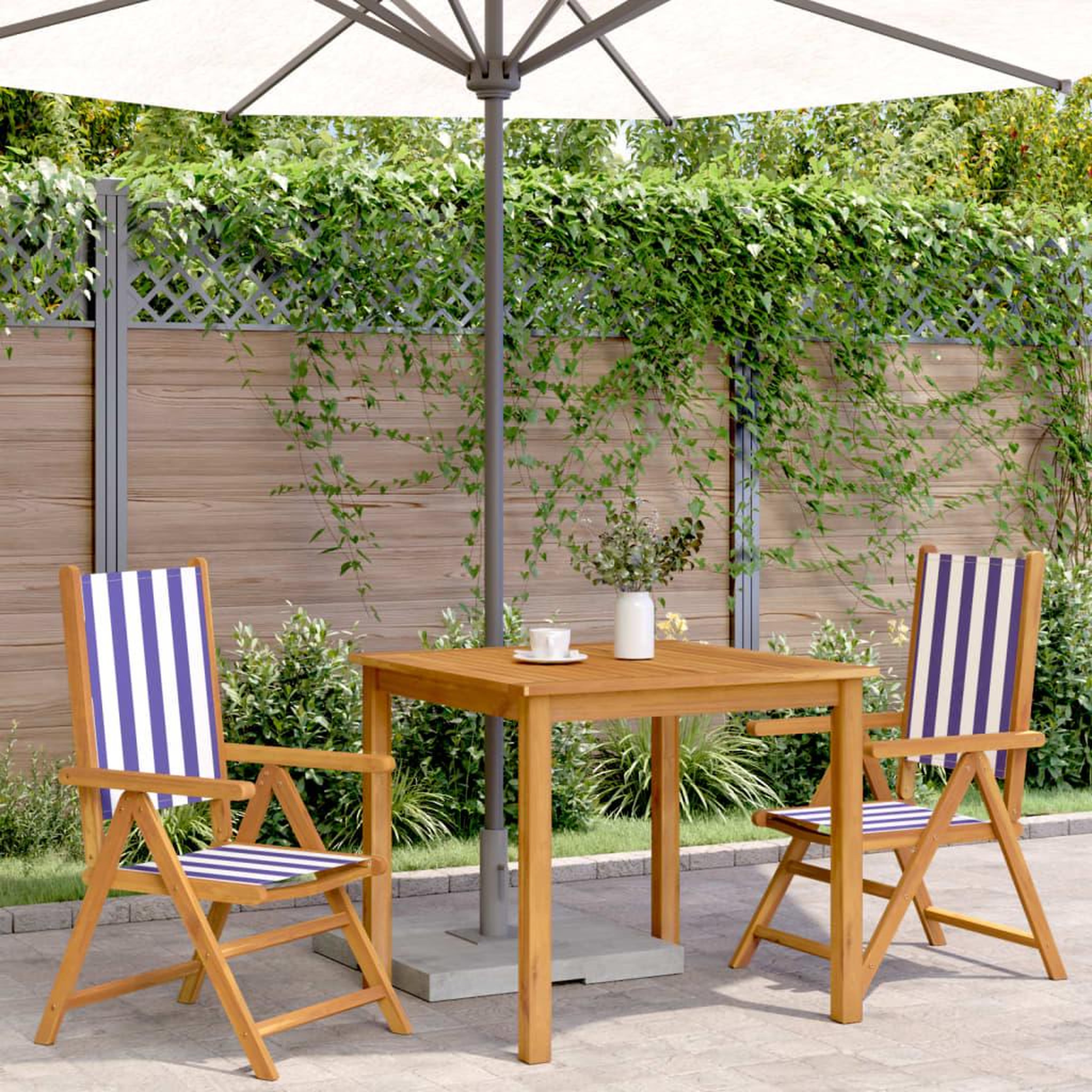 Voir la diapositive 3 : VIDAXL Chaises de jardin lot de 2 bleu/blanc bois acacia massif tissu