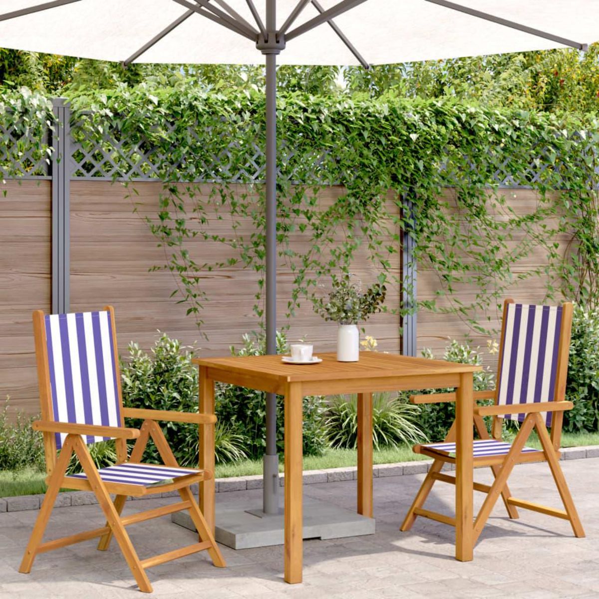VIDAXL Chaises de jardin lot de 2 bleu/blanc bois acacia massif tissu