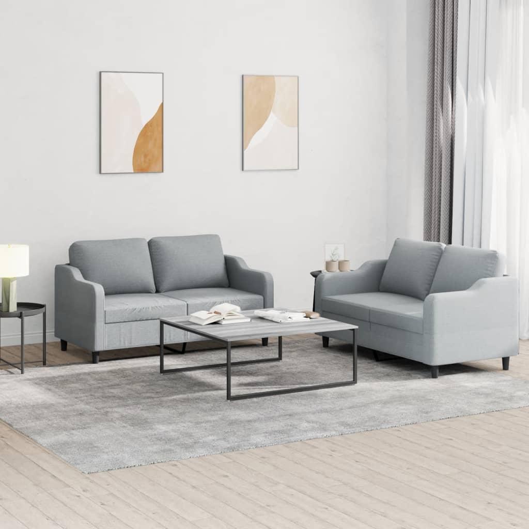 VIDAXL Ensemble de canapes 2 pcs avec coussins Gris clair Tissu