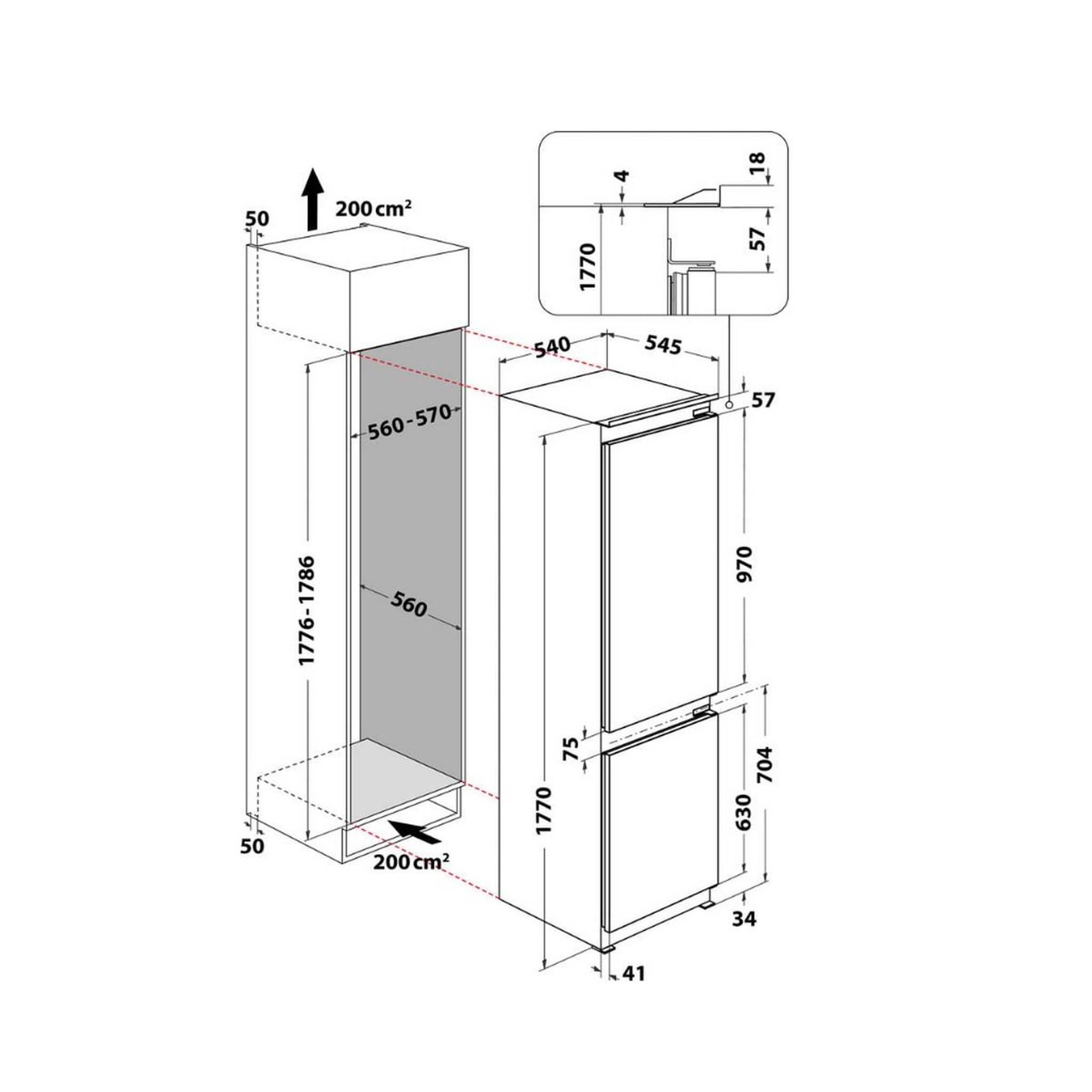 Voir la diapositive 5 : Whirlpool Réfigérateur combiné intégrable à glissières 268l statique - whc18d021a1sffr