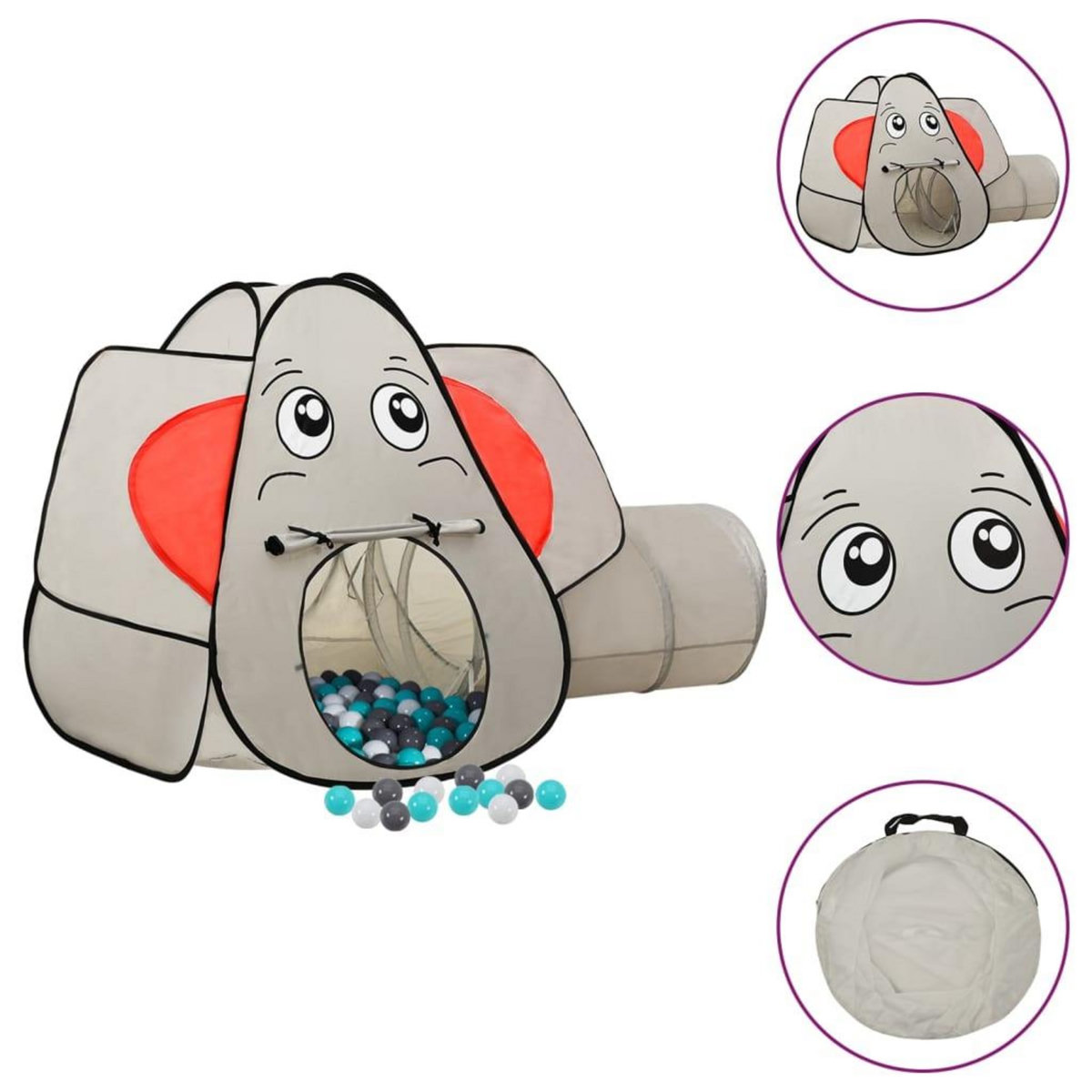 VIDAXL Tente de jeu pour enfants 250 balles Elephant Gris 174x86x101cm