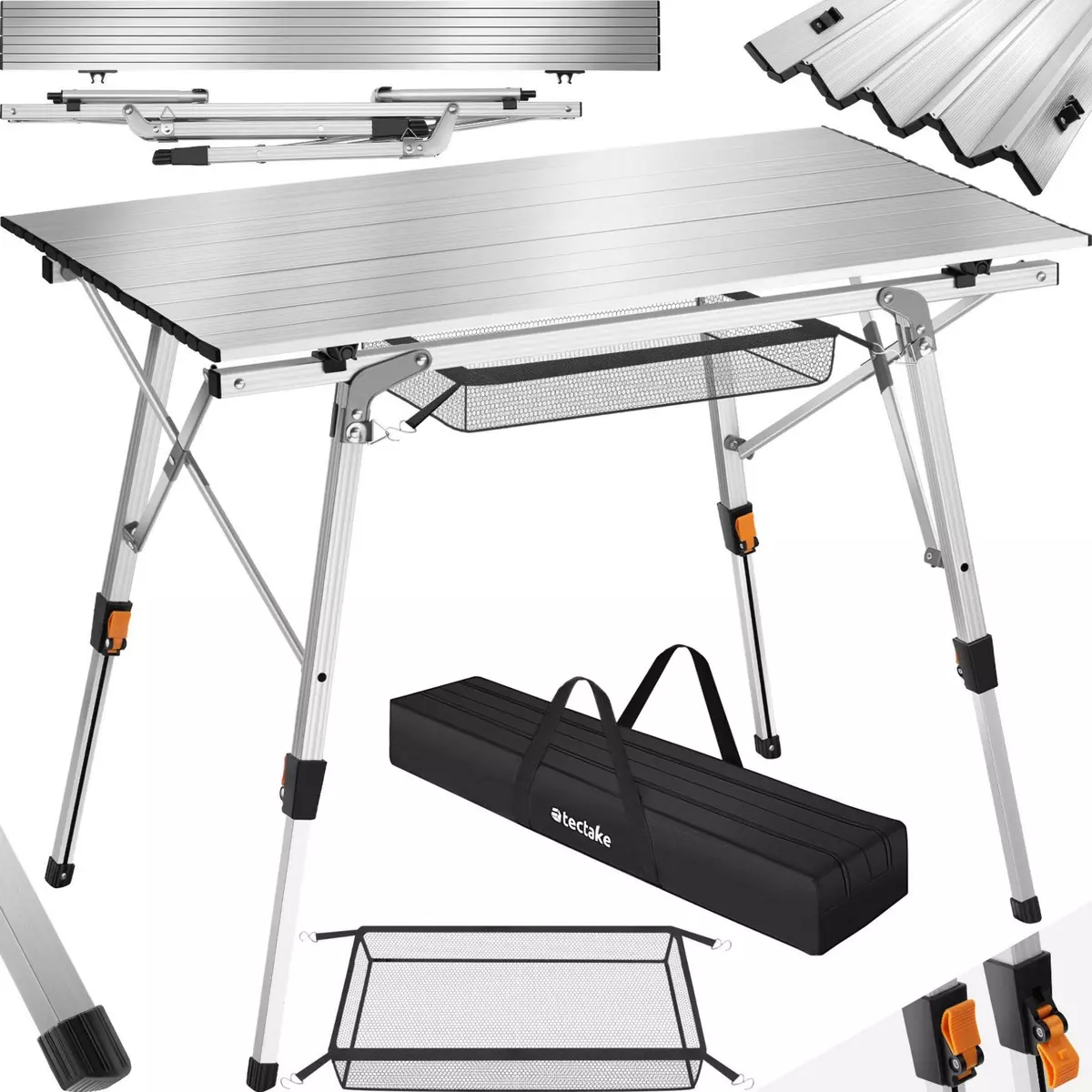 tectake Table de camping Tina en aluminium, pliable et réglable en hauteur