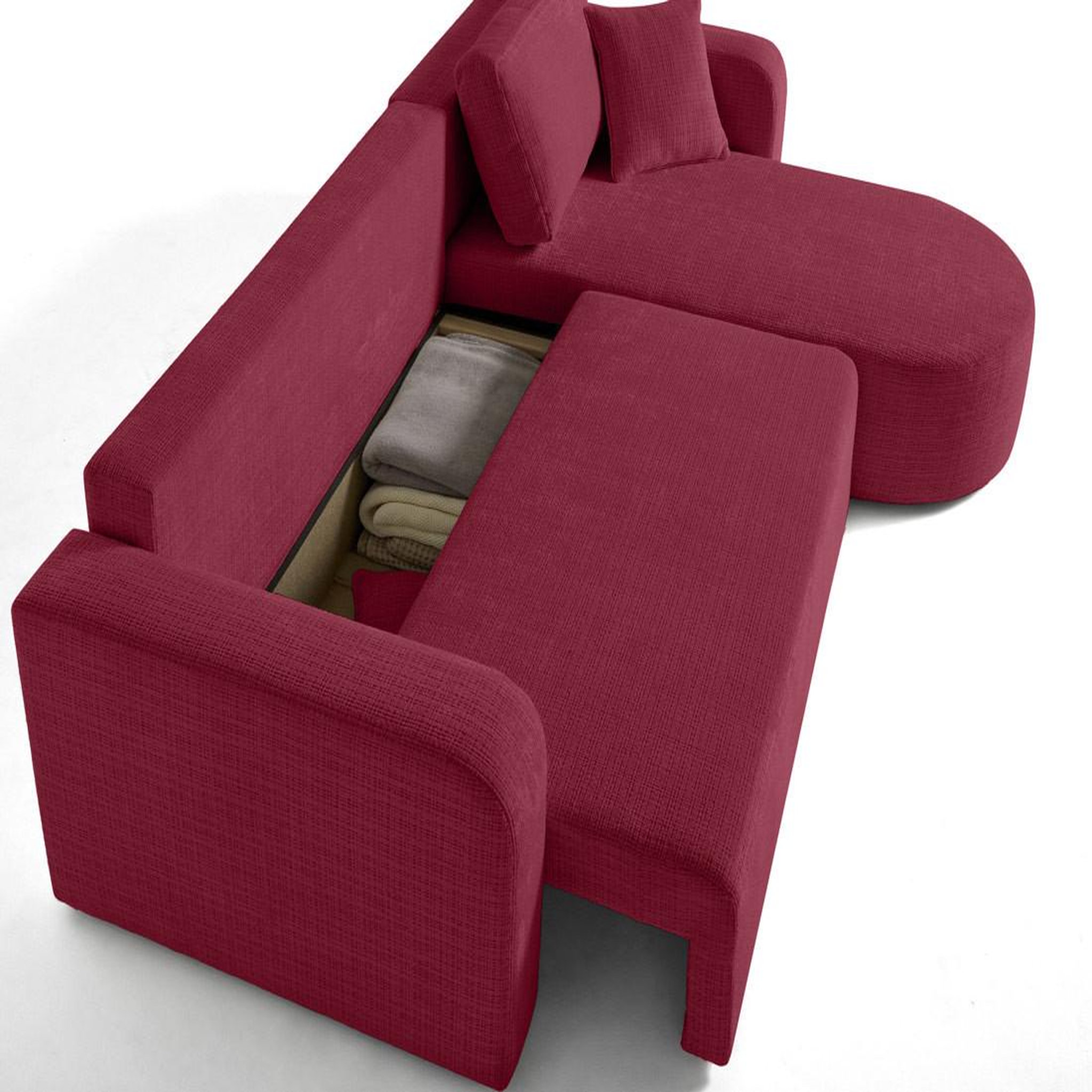 Voir la diapositive 3 : BEST MOBILIER Miro - canapé d'angle réversible - 4 places - convertible avec coffre - en velours texturé
