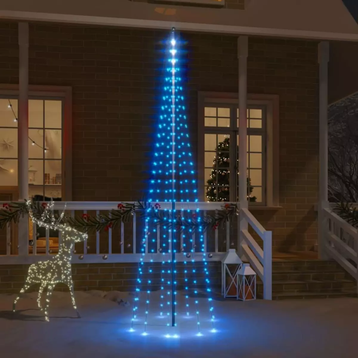 VIDAXL Sapin de Noël sur mat de drapeau 310 LED Bleues 300 cm