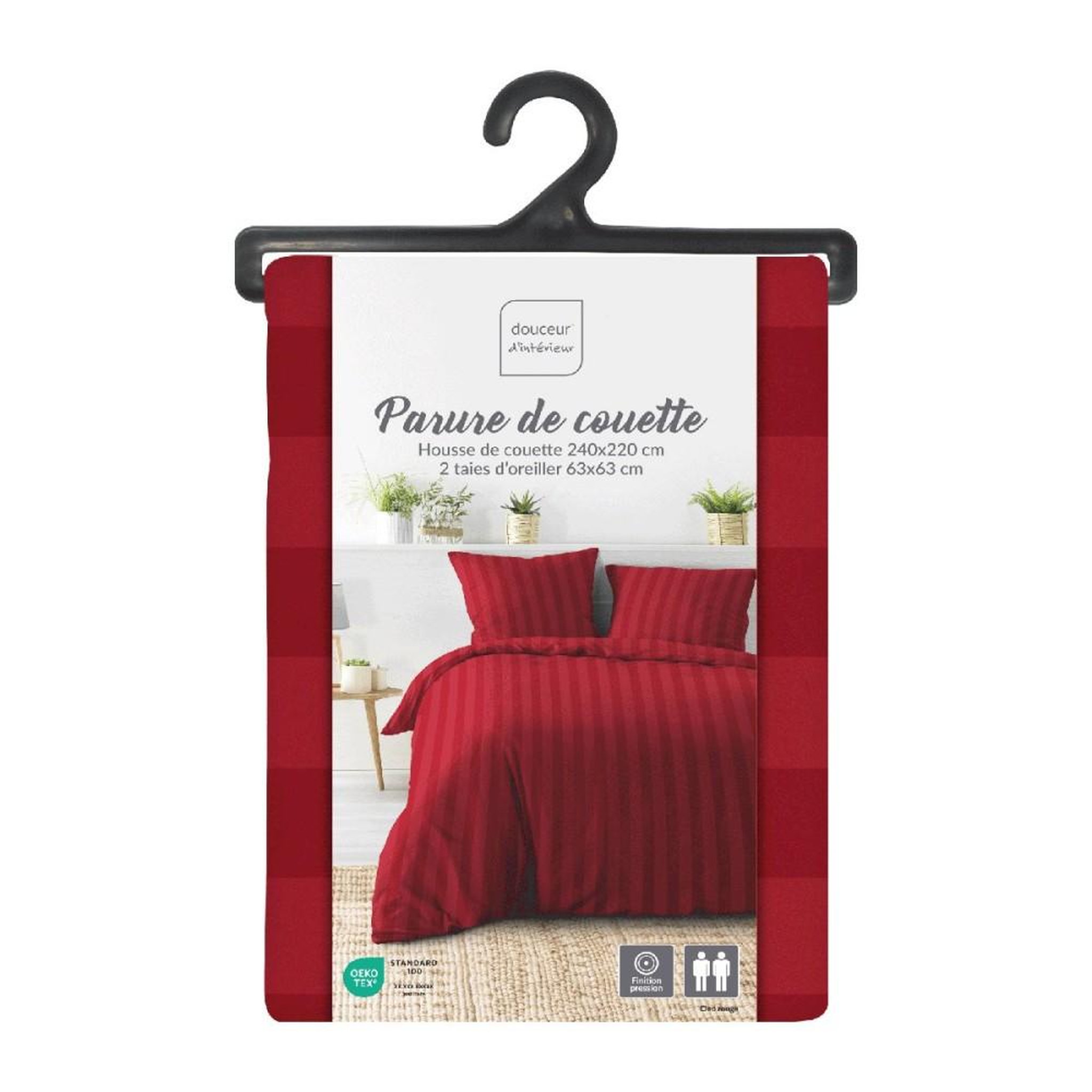 Voir la diapositive 4 : Douceur d'Intérieur Housse de couette 240x220 + 2 taies Cléo rouge uni microfibre
