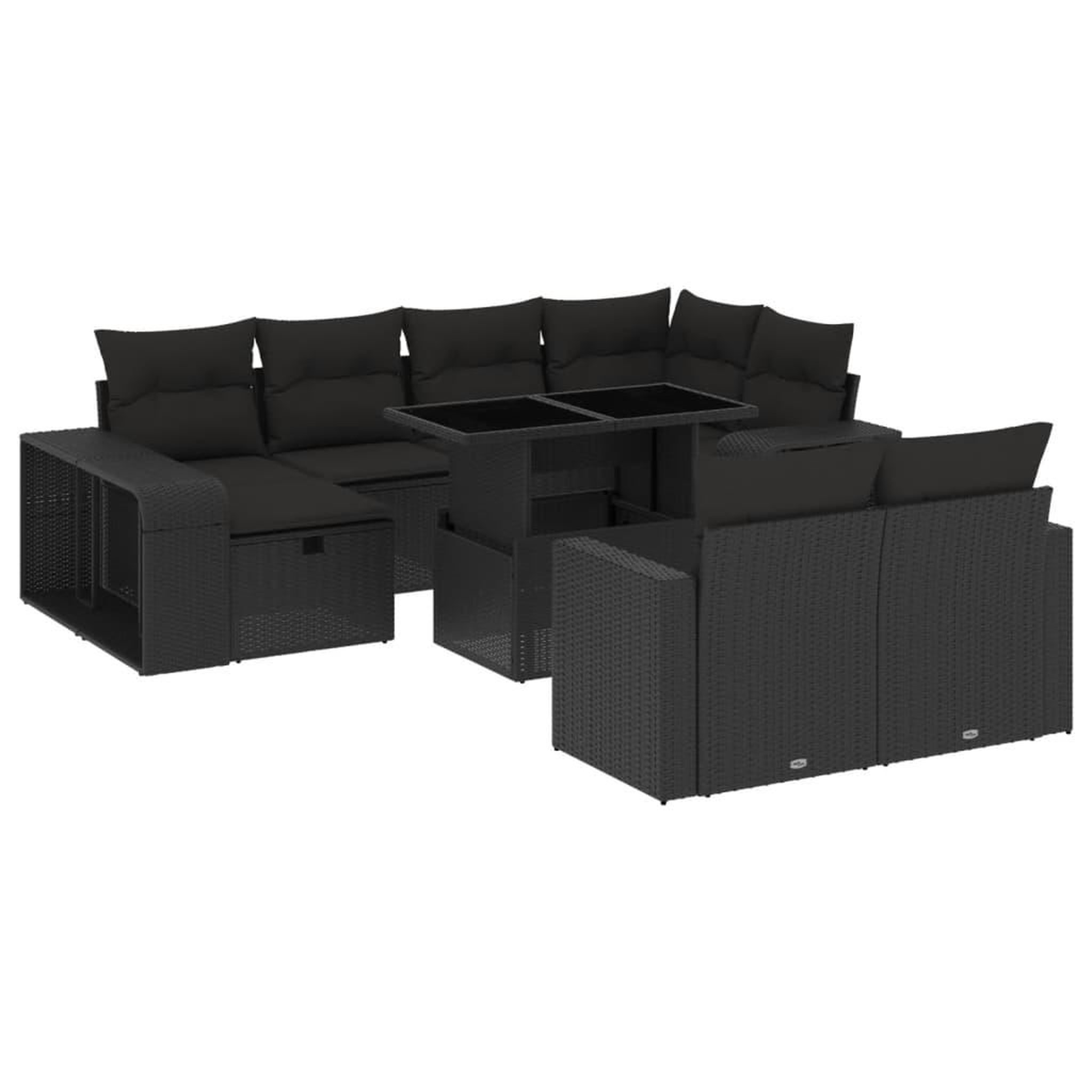 Voir la diapositive 2 : VIDAXL Salon de jardin 11 pcs avec coussins noir resine tressee