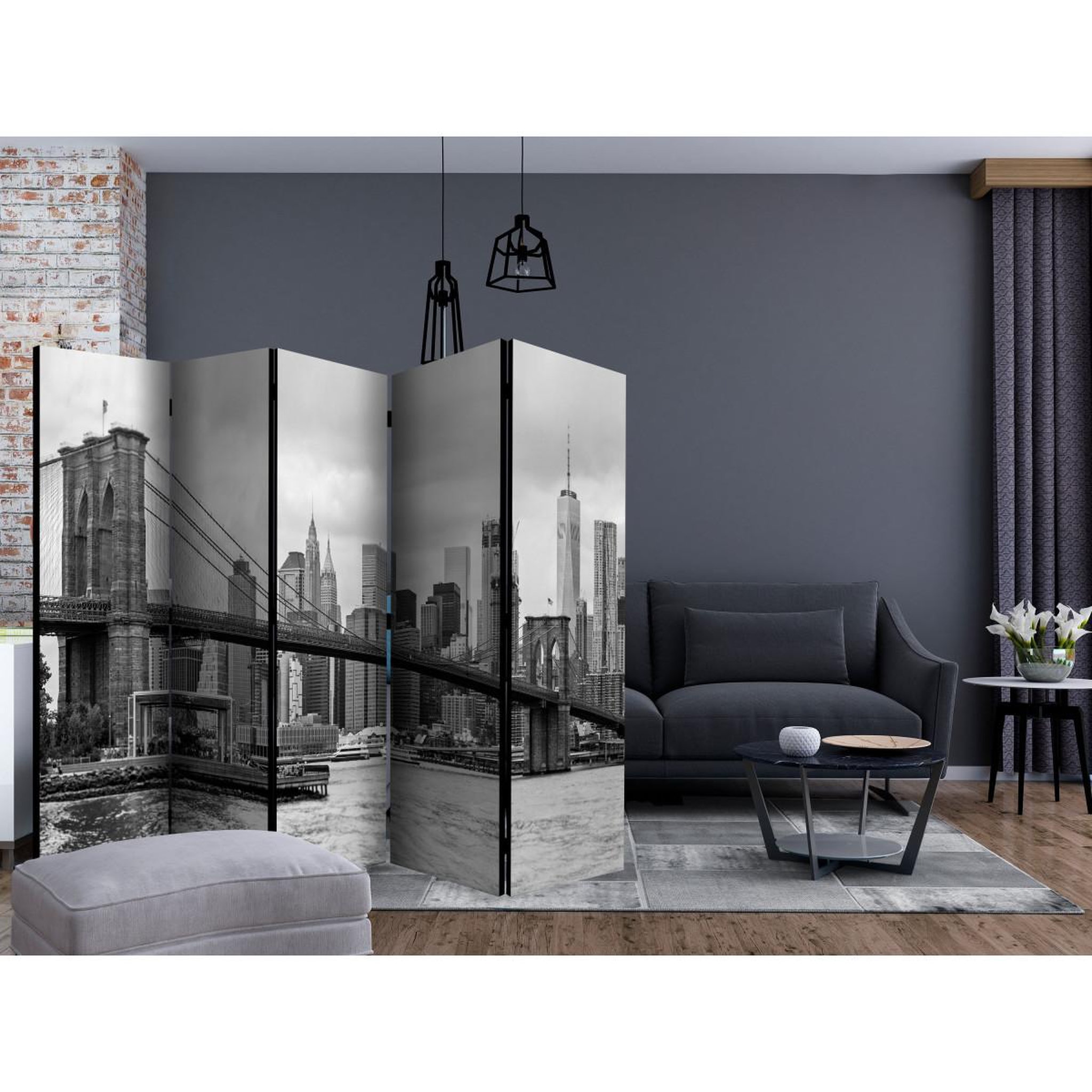 Voir la diapositive 2 : Paris Prix Paravent 5 volets  road to manhattan black & white  172x225cm