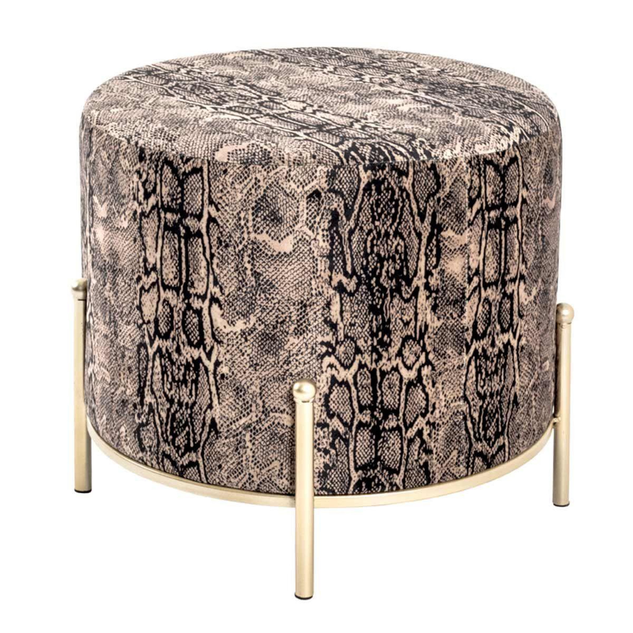 Paris Prix Tabouret en velours  motif serpent  35cm marron