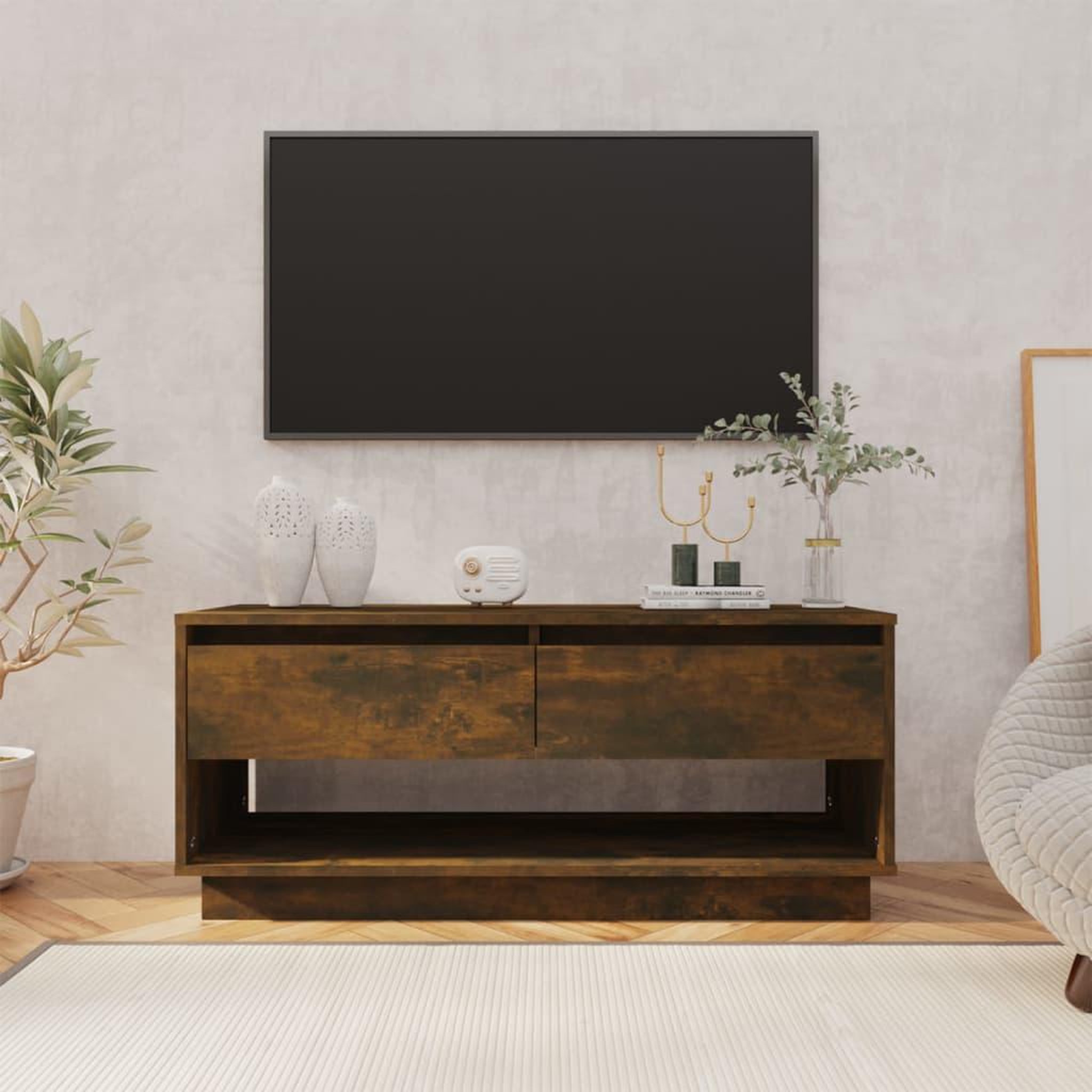 Voir la diapositive 1 : VIDAXL Meuble TV Chene fume 102x41x44 cm Bois d'ingenierie