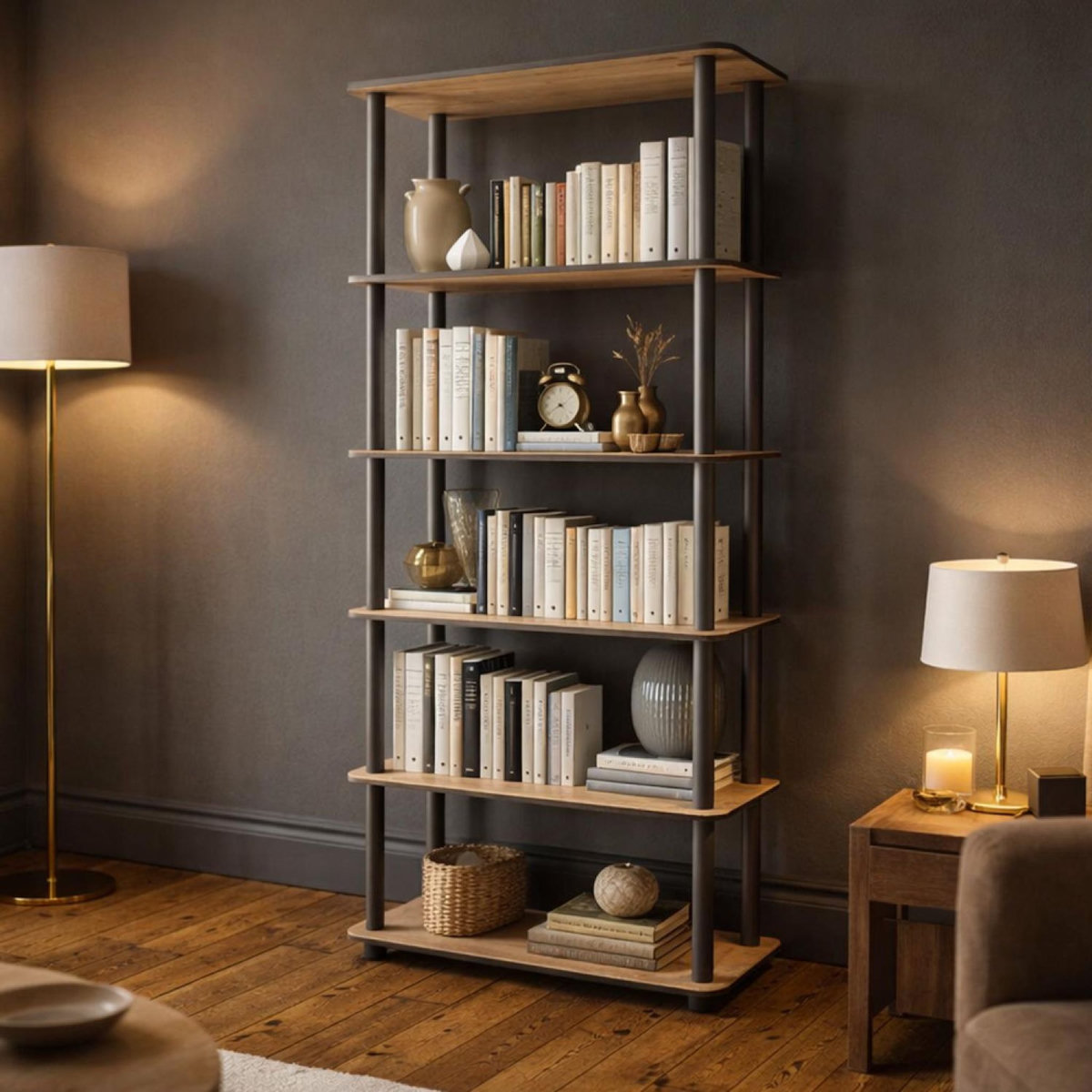 CONCEPT USINE Étagère contemporaine effet chêne - 6 niveaux VIZA