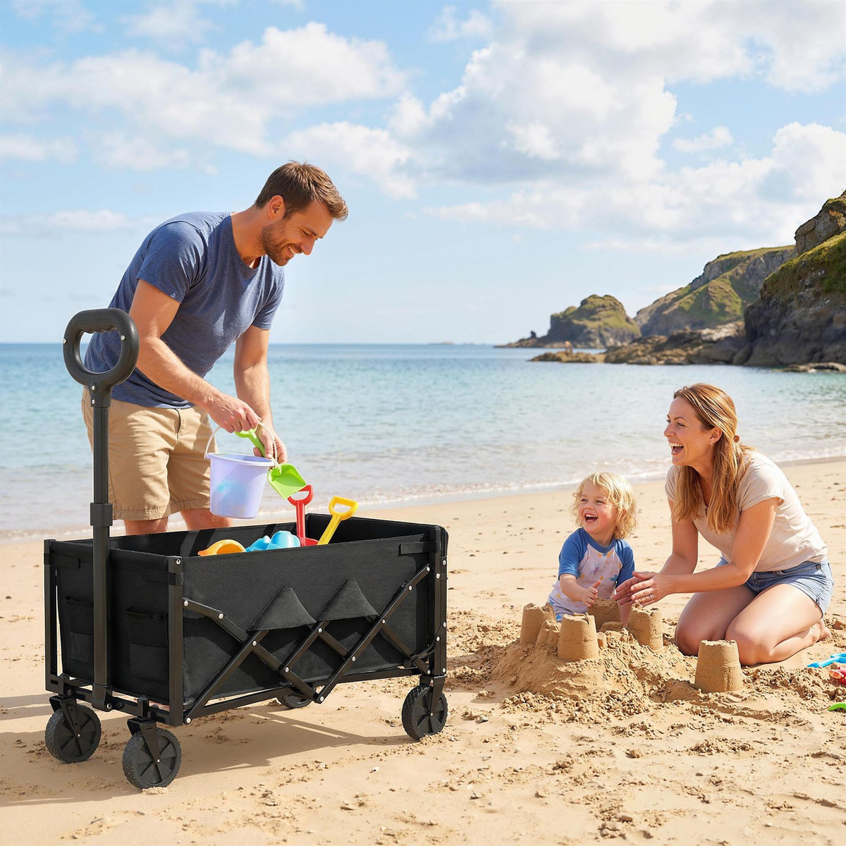 OUTSUNNY Chariot de transport pliable 60L porte arrière rabattable noir