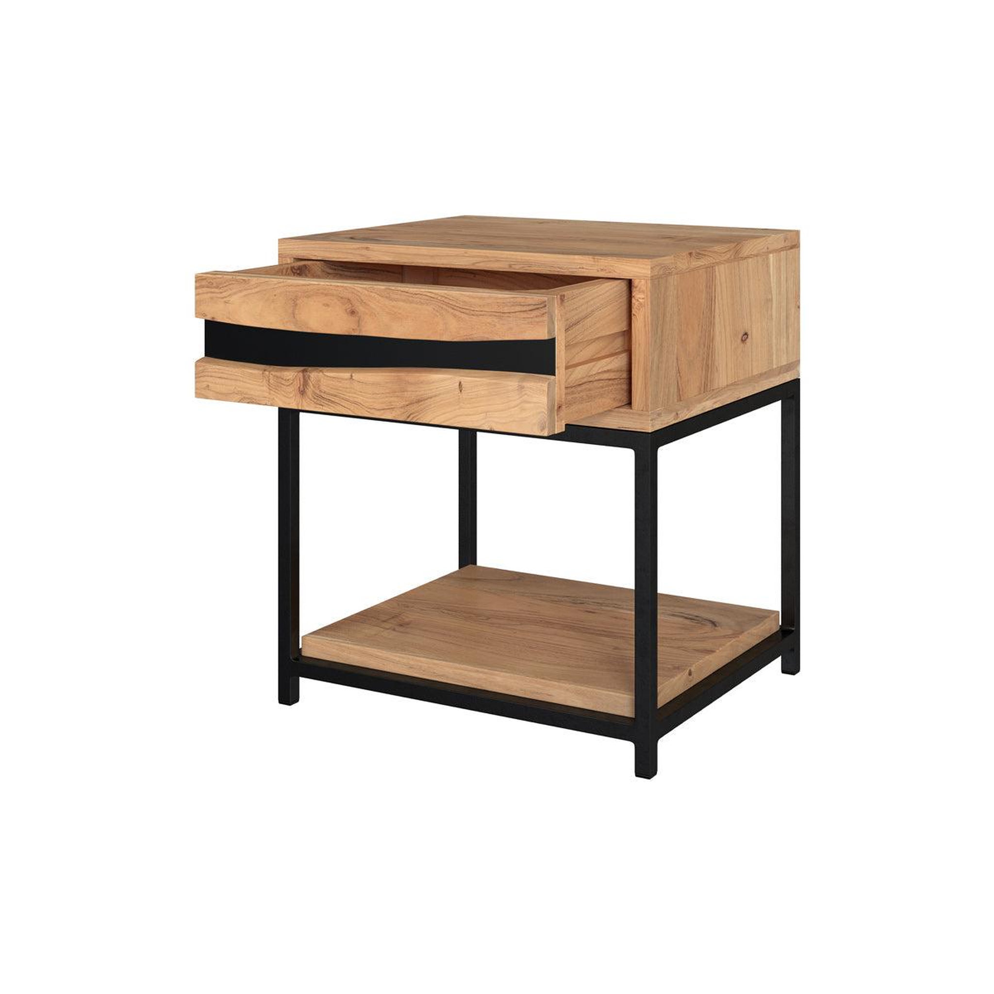 Voir la diapositive 6 : MAISON PAVANE Table de chevet en bois d'acacia et métal, 1 tiroir et 1 étagère-alabama