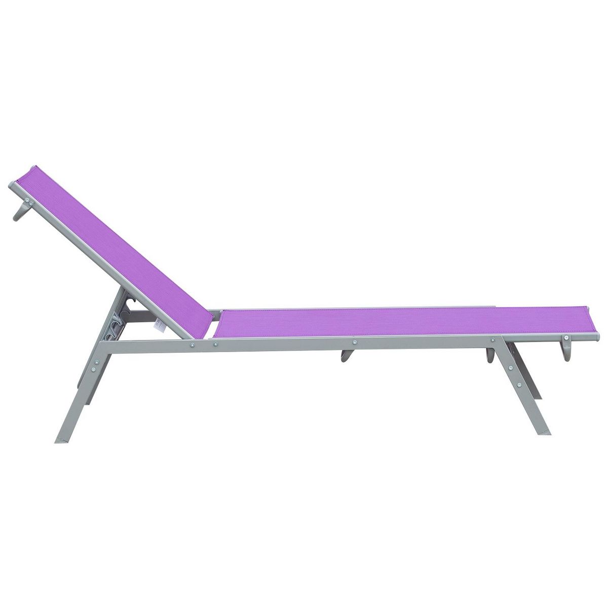 OUTSUNNY Bain de soleil transat - chaise longue - design contemporain - dossier inclinable multi-positions - métal époxy textilène mauve - dim. 170 x 58 x 97 cm